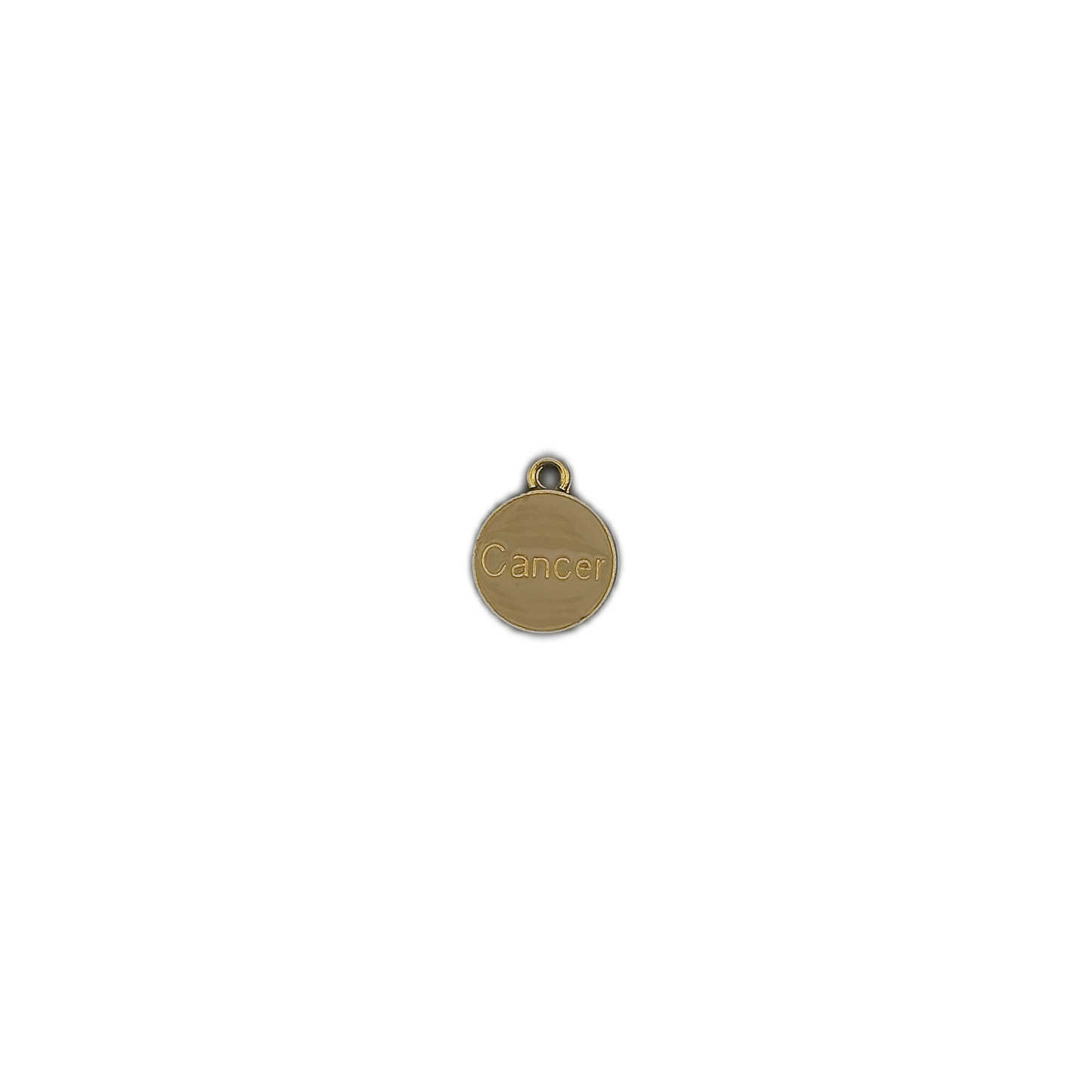 small gold-tone Cancer charm centered on black background