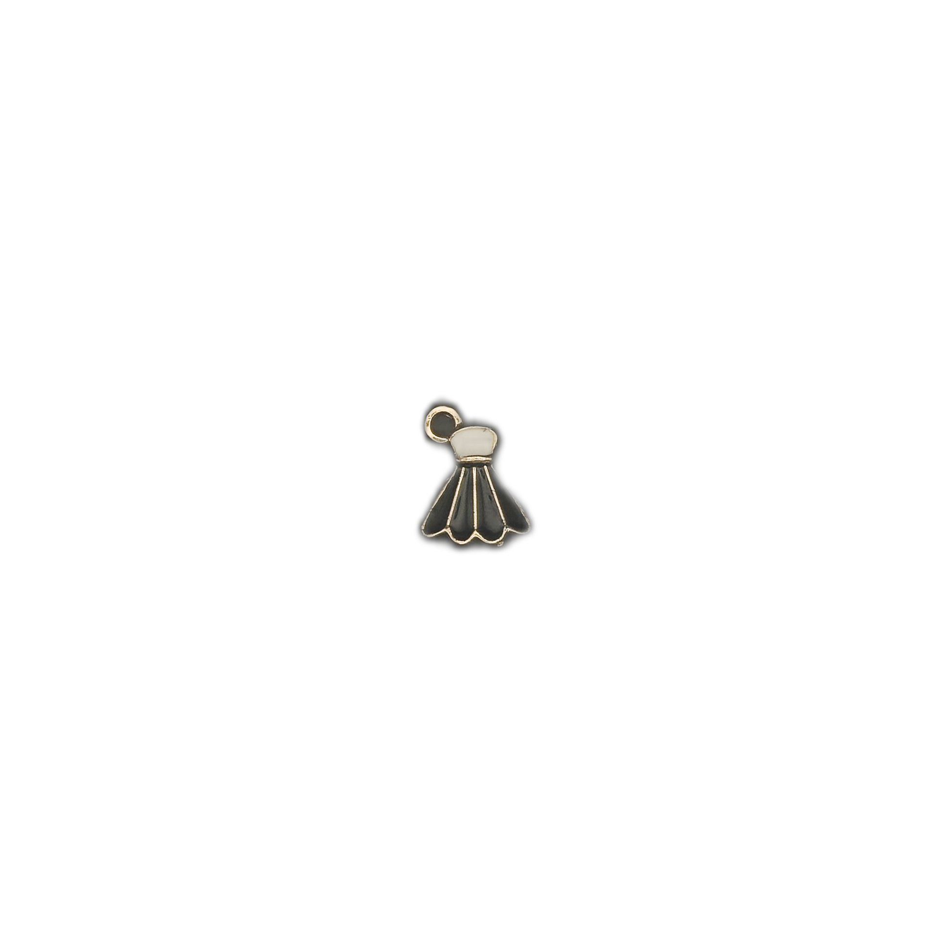 small shuttlecock charm centered on a black background