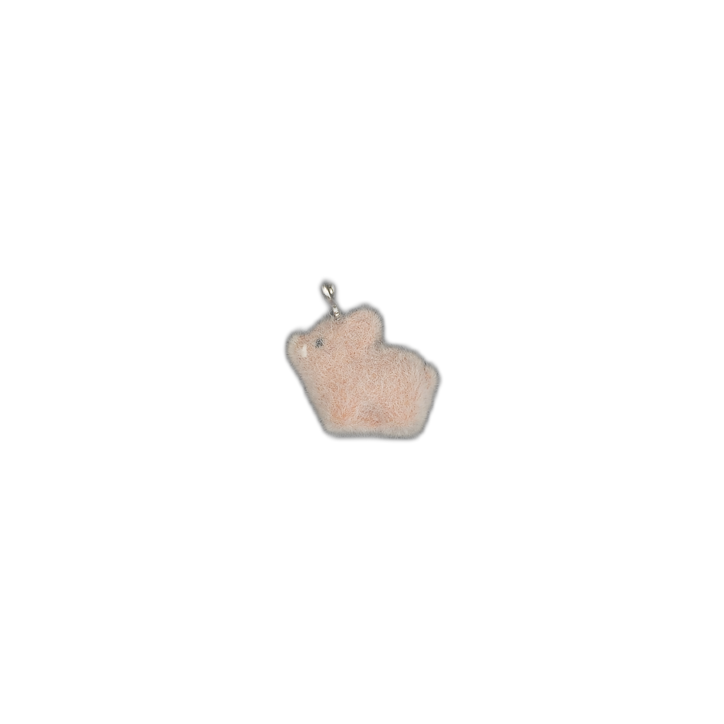 small pink fuzzy hamster charm centered on black background