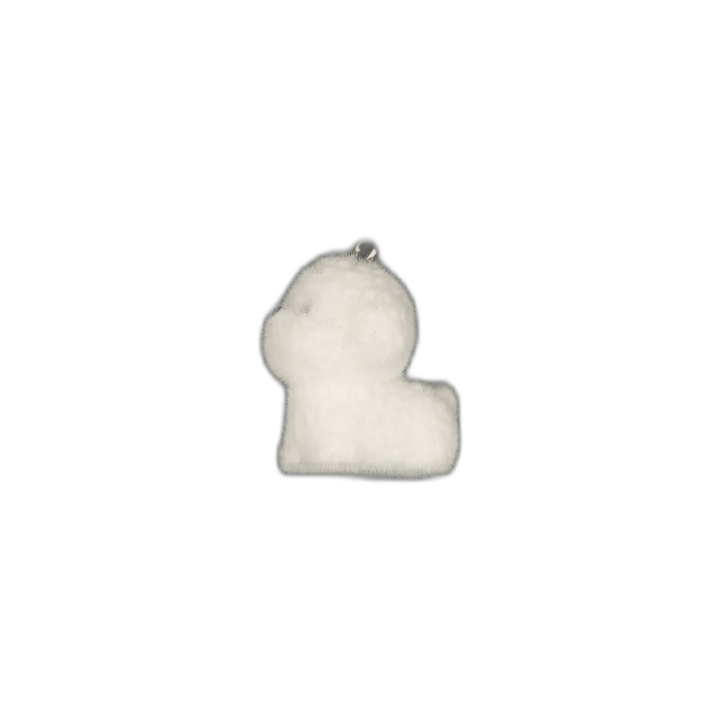 small white plush lamb charm centered on a black background