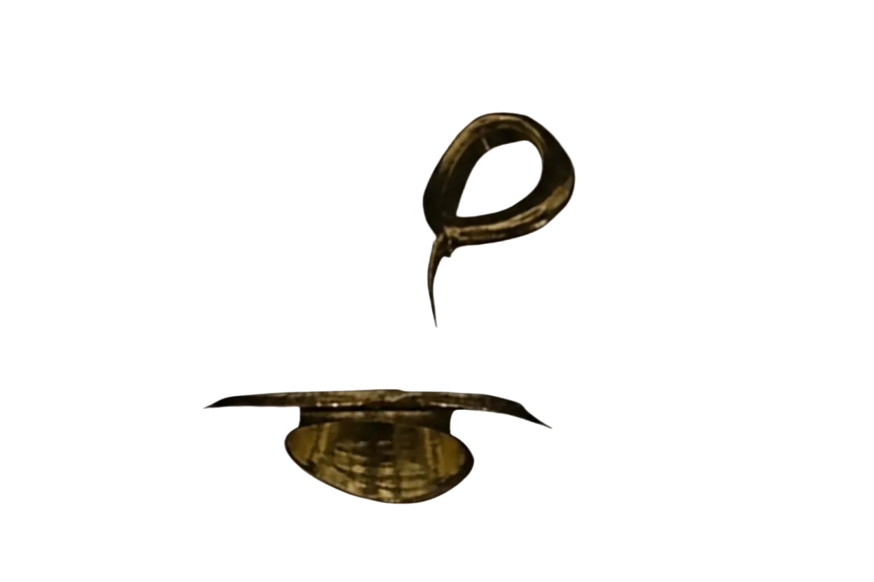 close-up of a gold lowercase letter p charm on a black background