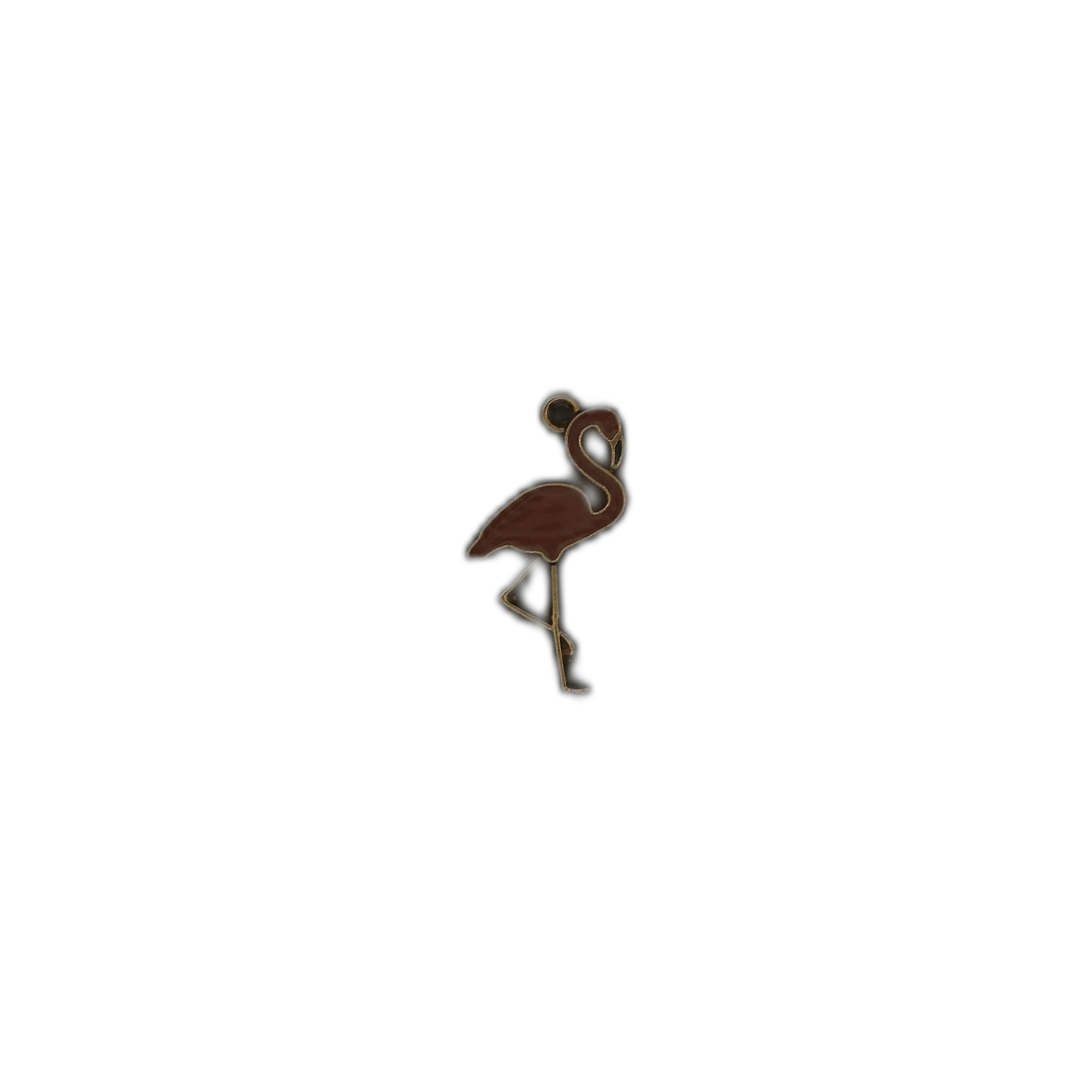 pink and gold flamingo charm centered on black background