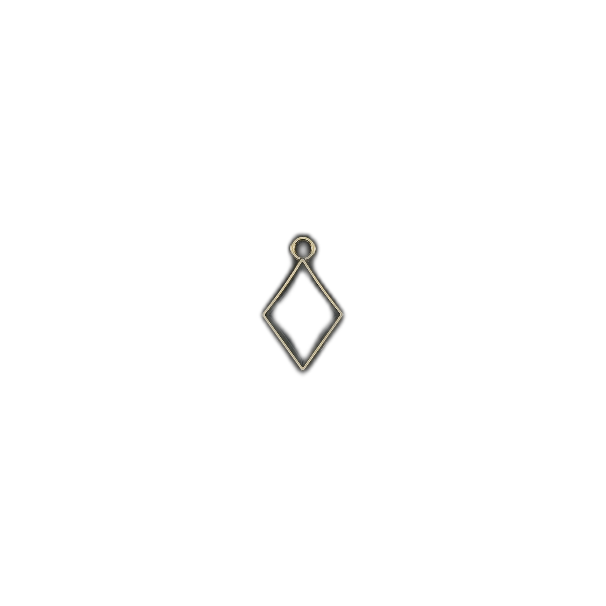 Small gold open diamond outline charm centered on a black background.