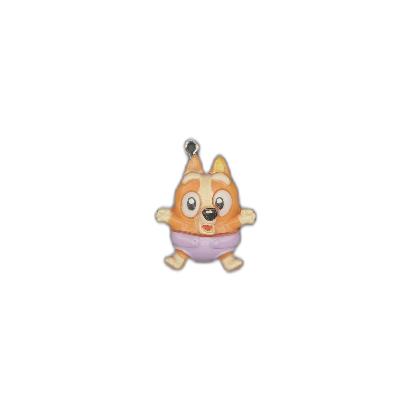 Small cartoon puppy charm centered on a black background.