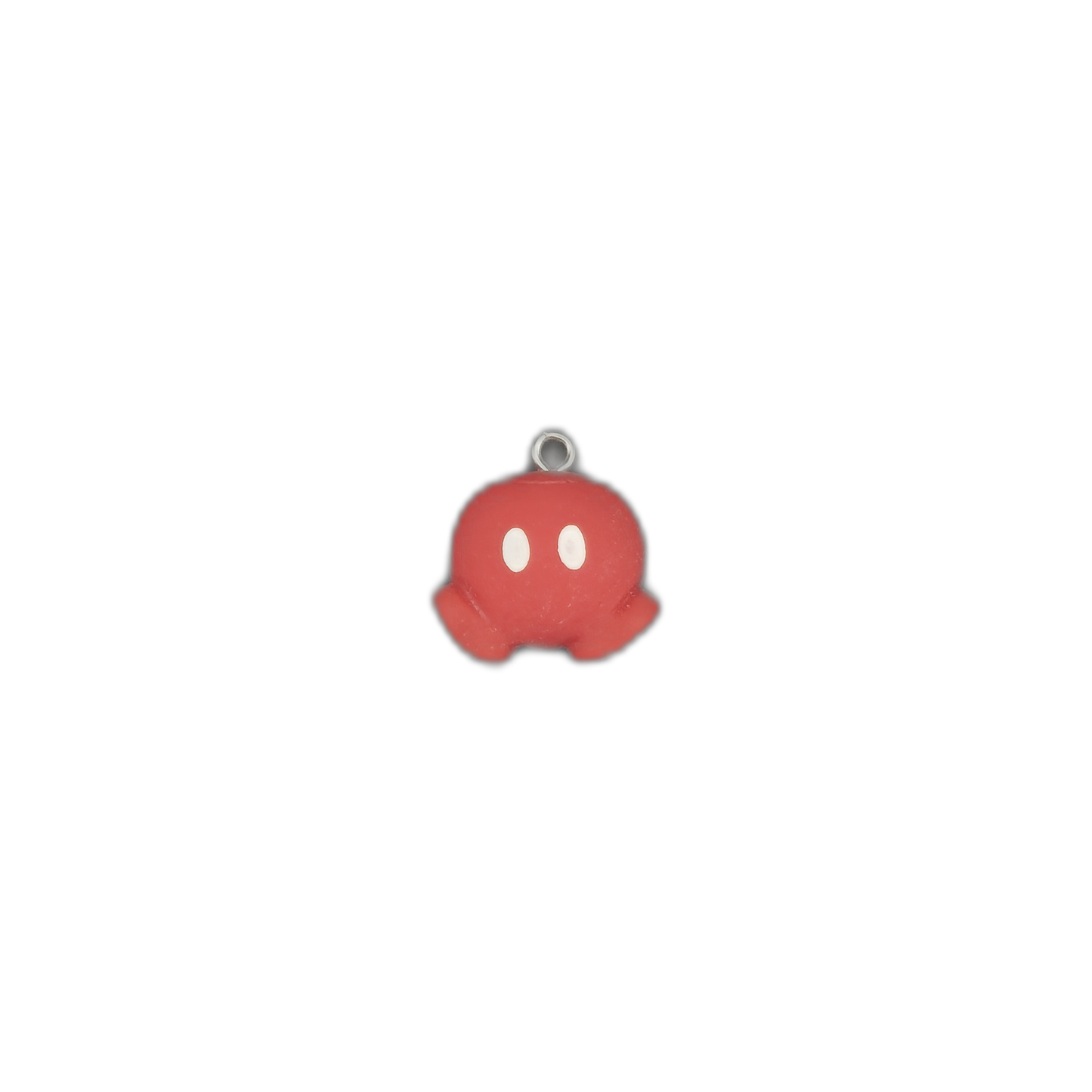 Small red ghost charm centered on a black background.