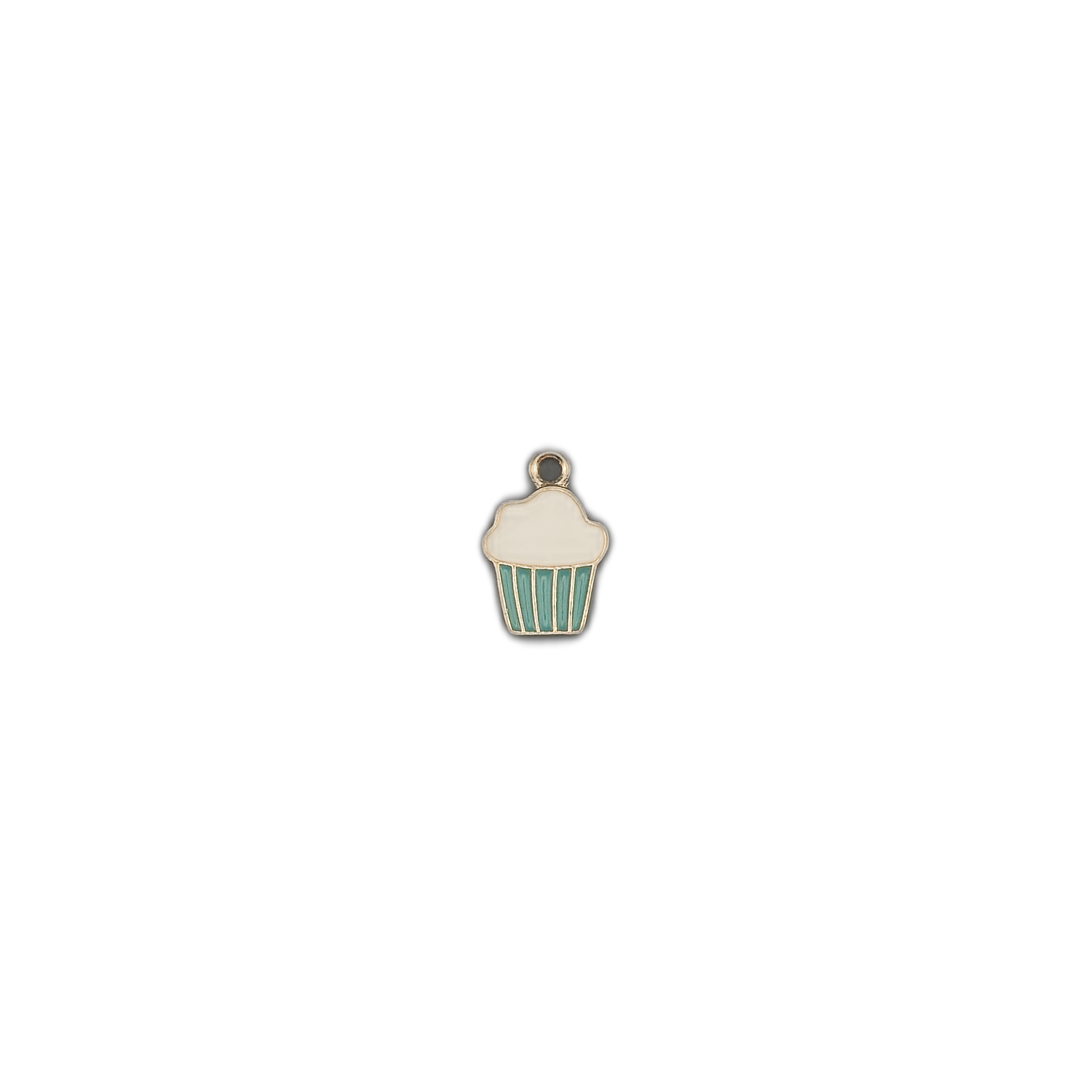 small cupcake enamel charm centered on a black background