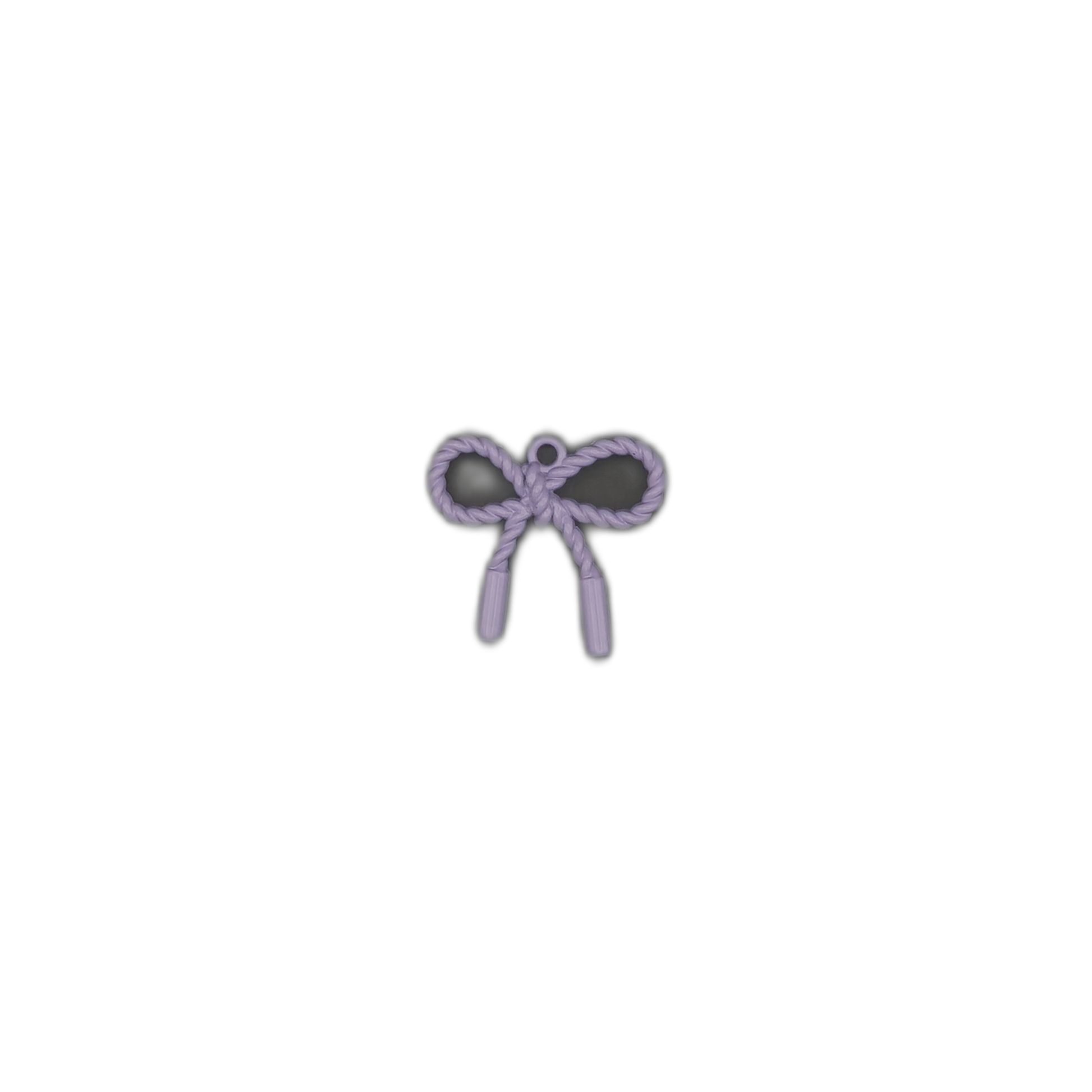 Small lavender bow charm centered on a black background.