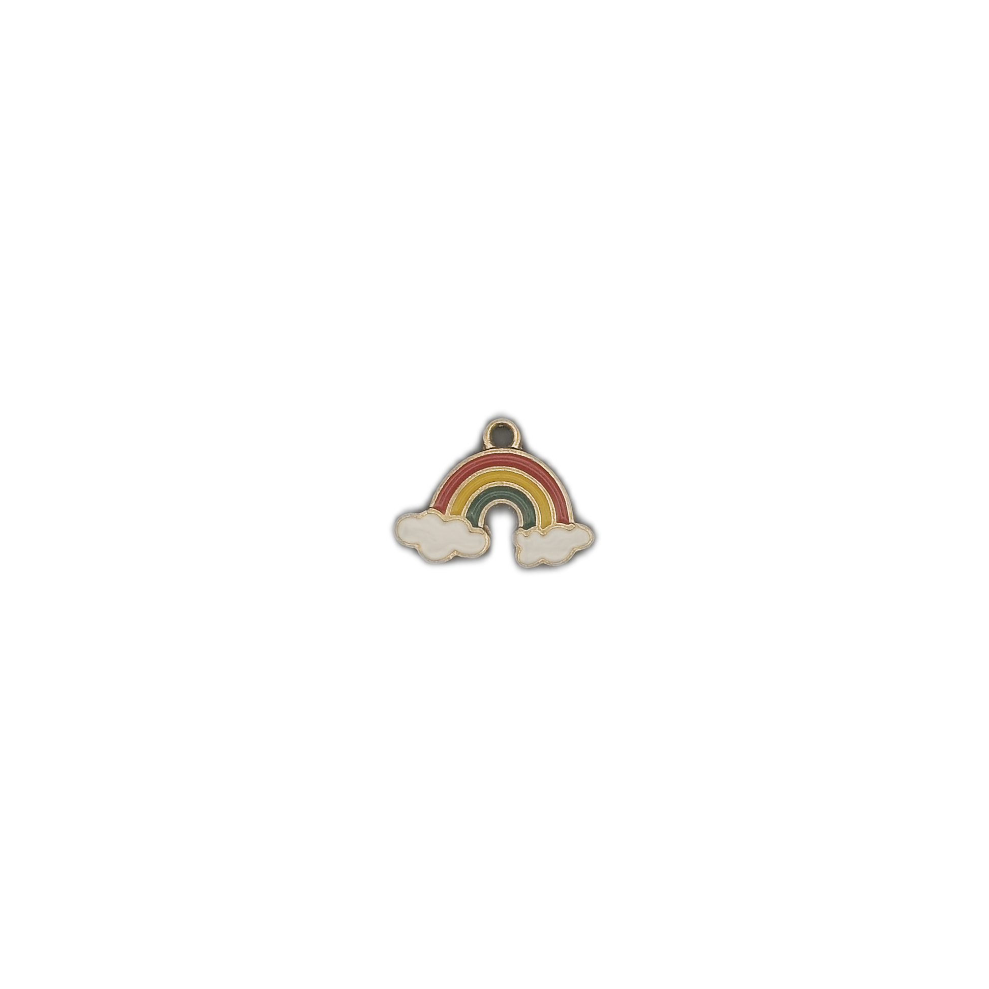 small rainbow and clouds charm centered on a black background