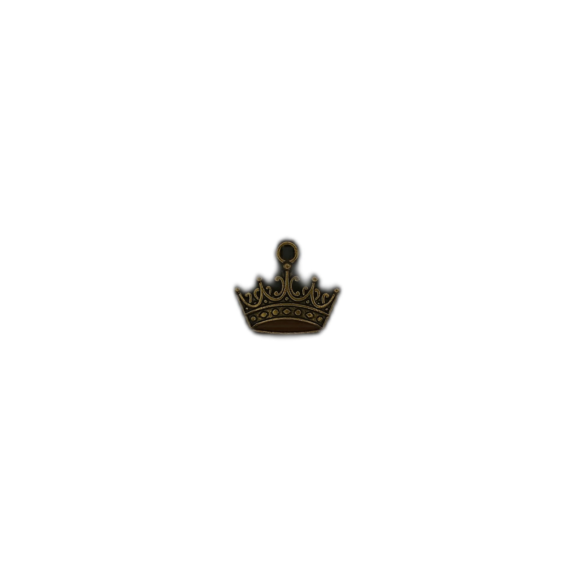antique gold crown charm centered on black background