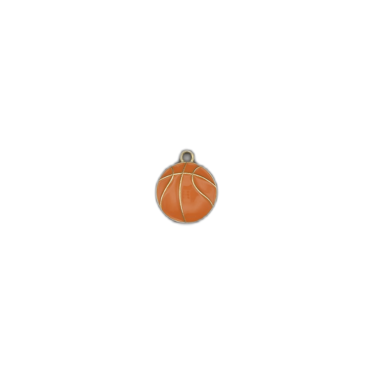 small orange basketball charm centered on a black background