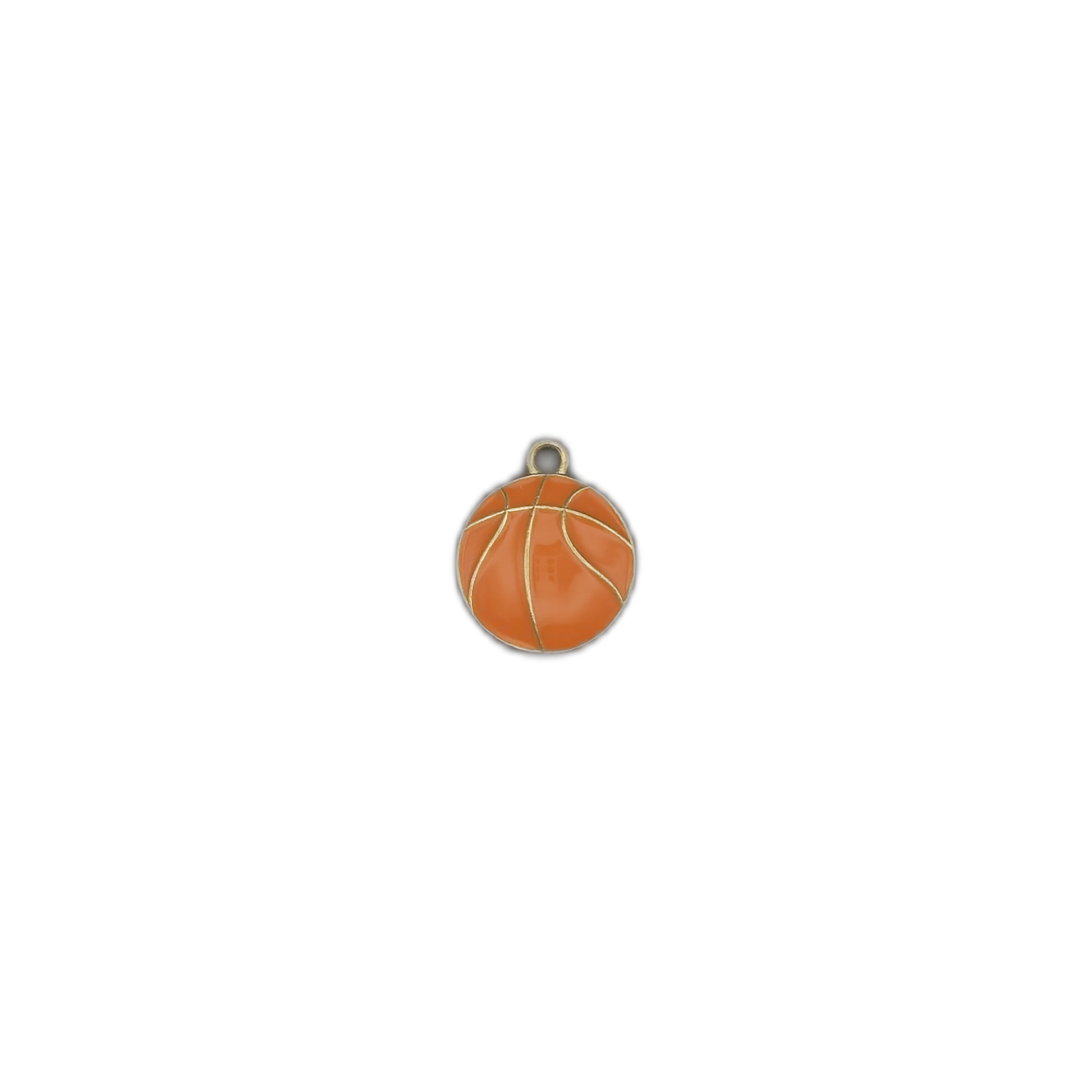 small orange basketball charm centered on a black background