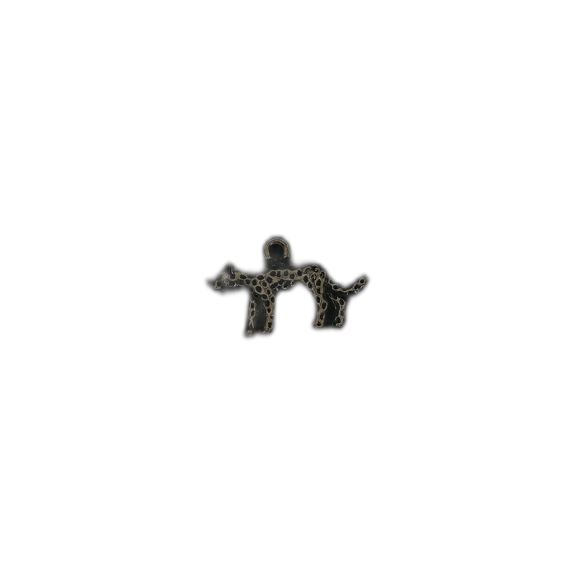 spotted leopard silhouette charm centered on black background