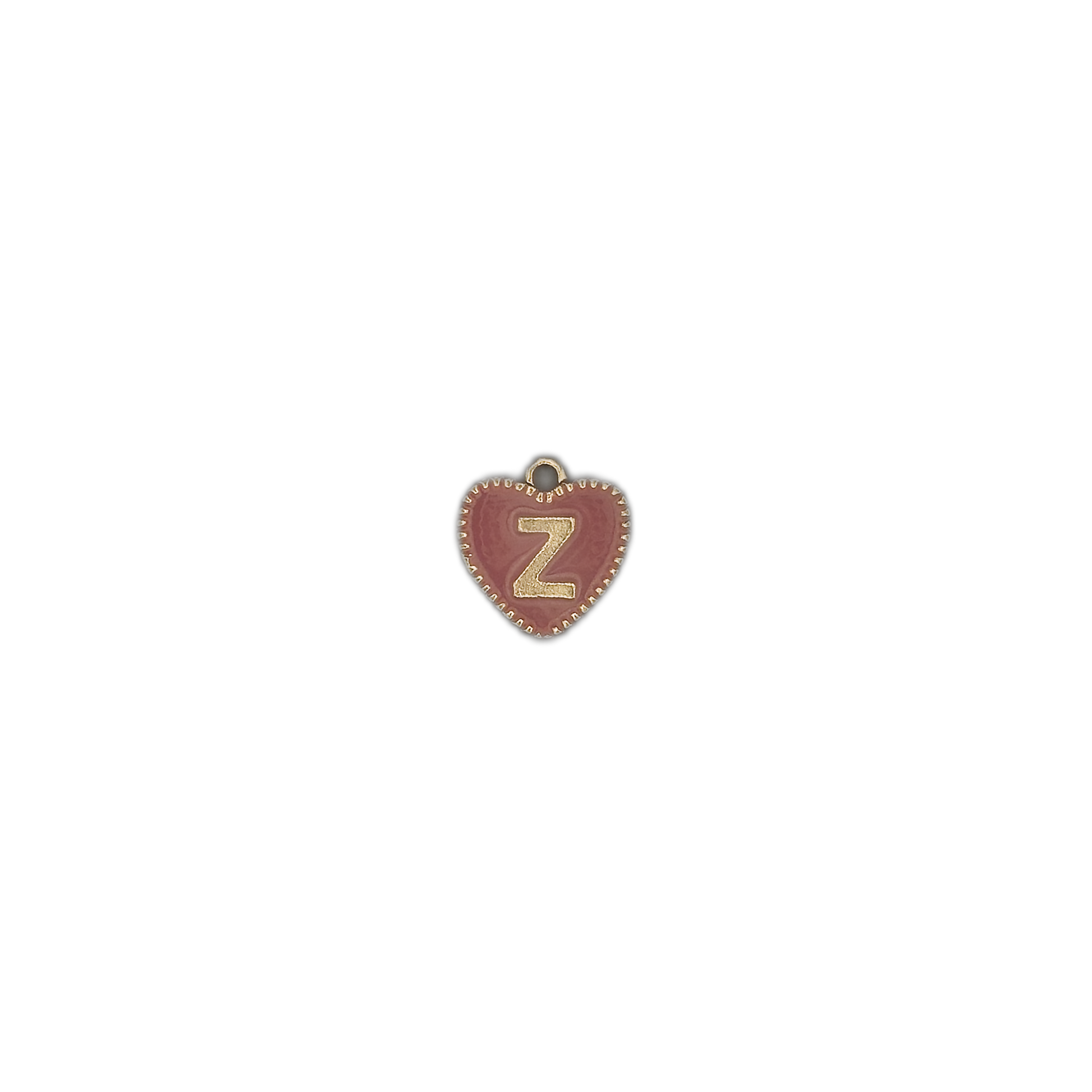 small pink heart charm with gold letter Z centered