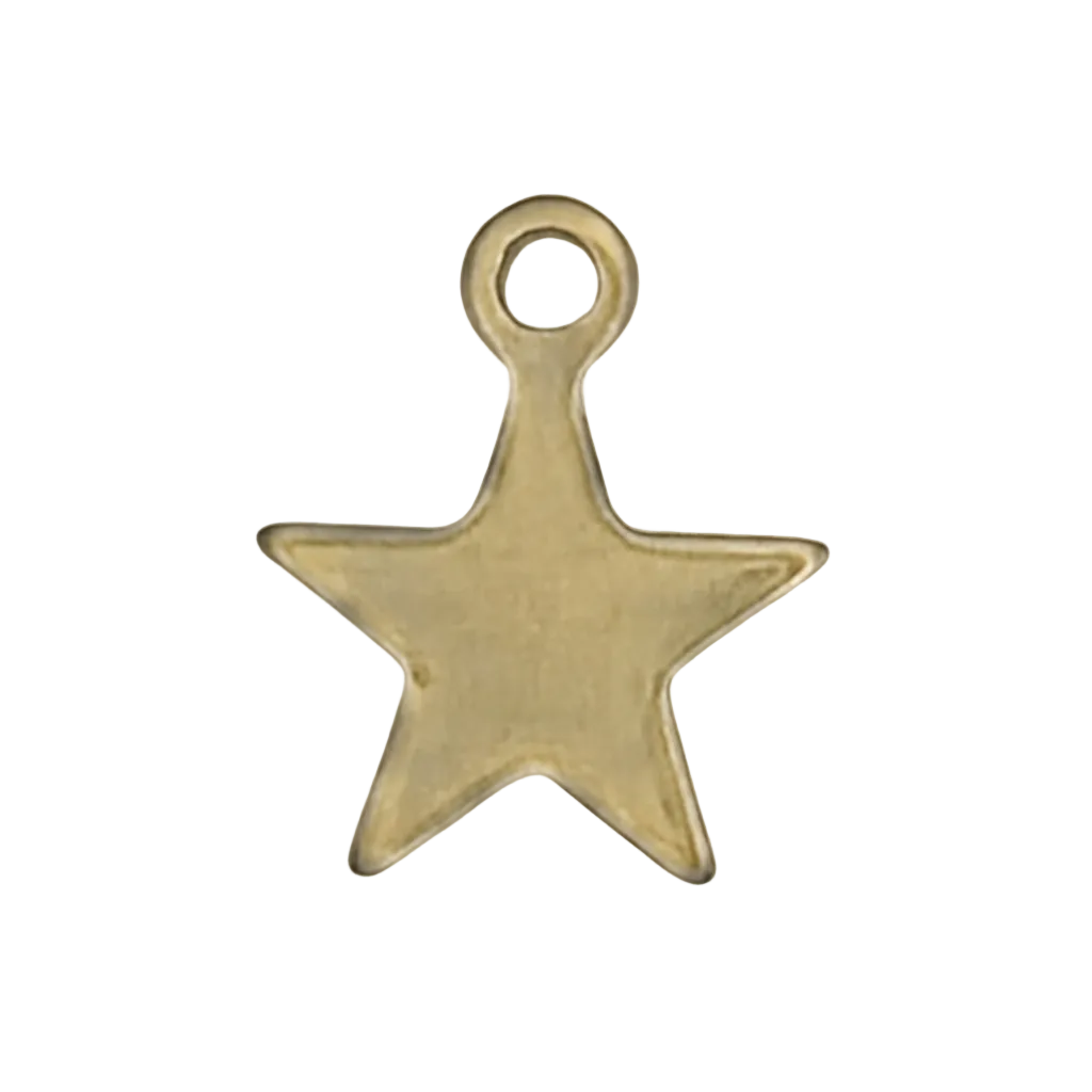 close-up of a small gold star charm on a black background