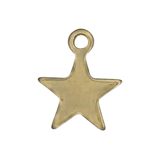 close-up of a small gold star charm on a black background