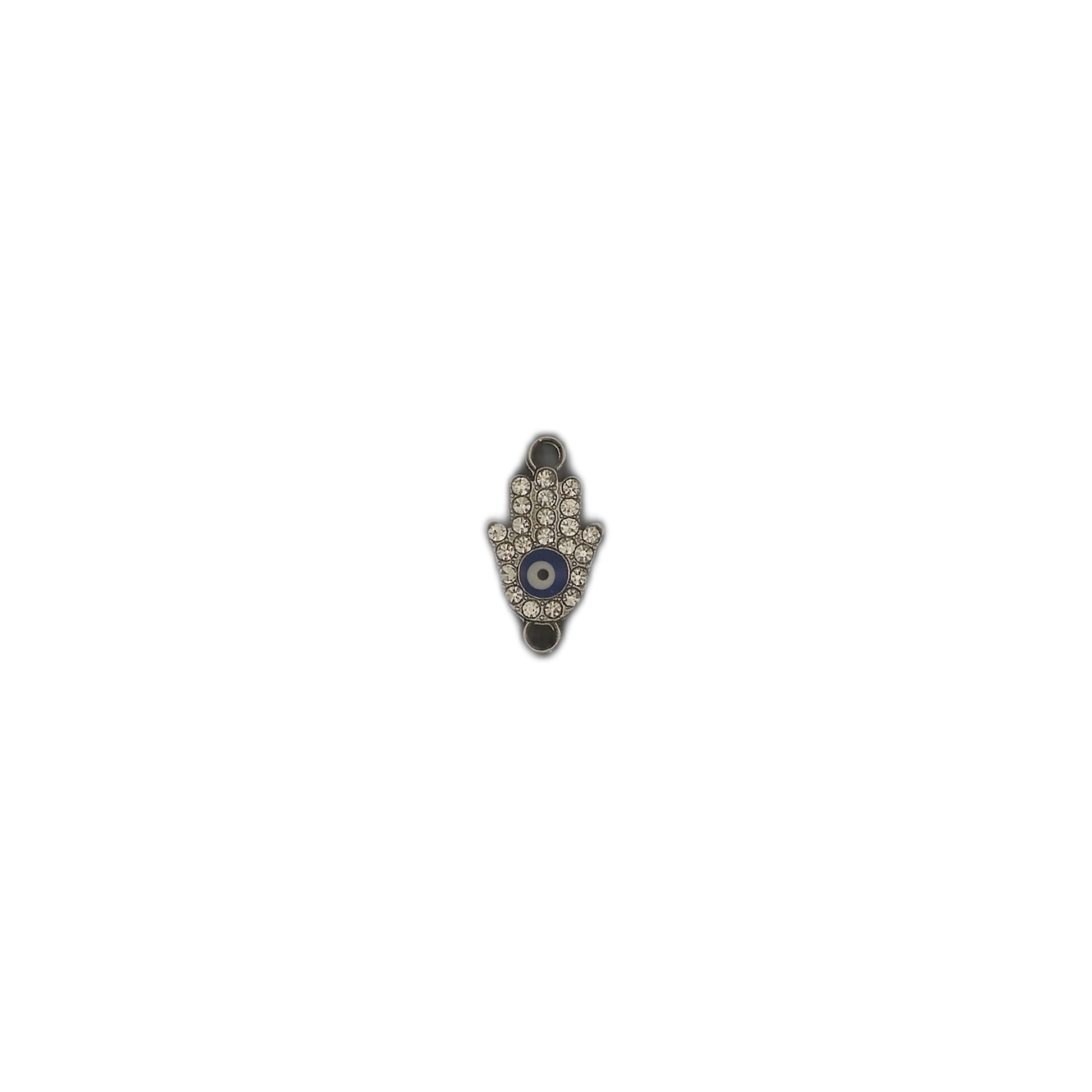 small rhinestone hamsa hand charm centered on black background
