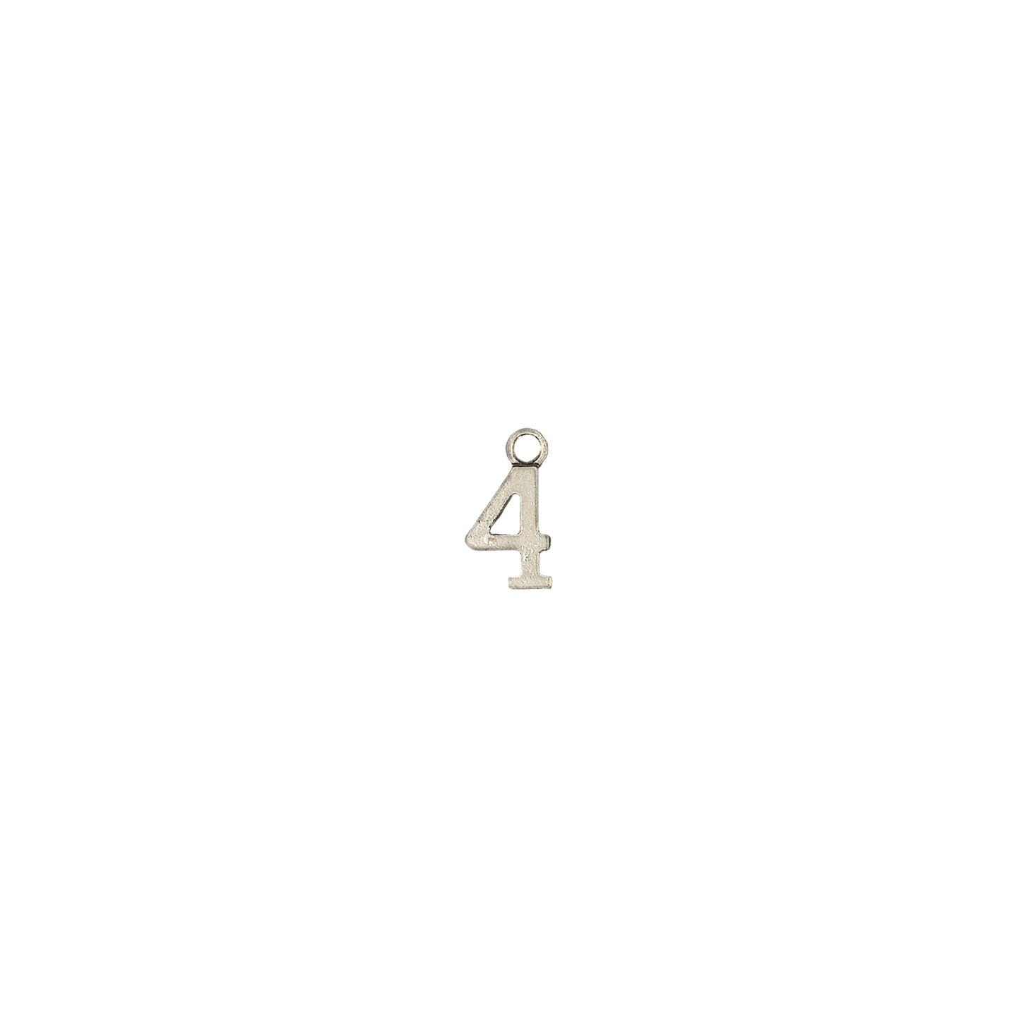 small silver number 4 charm centered on a black background