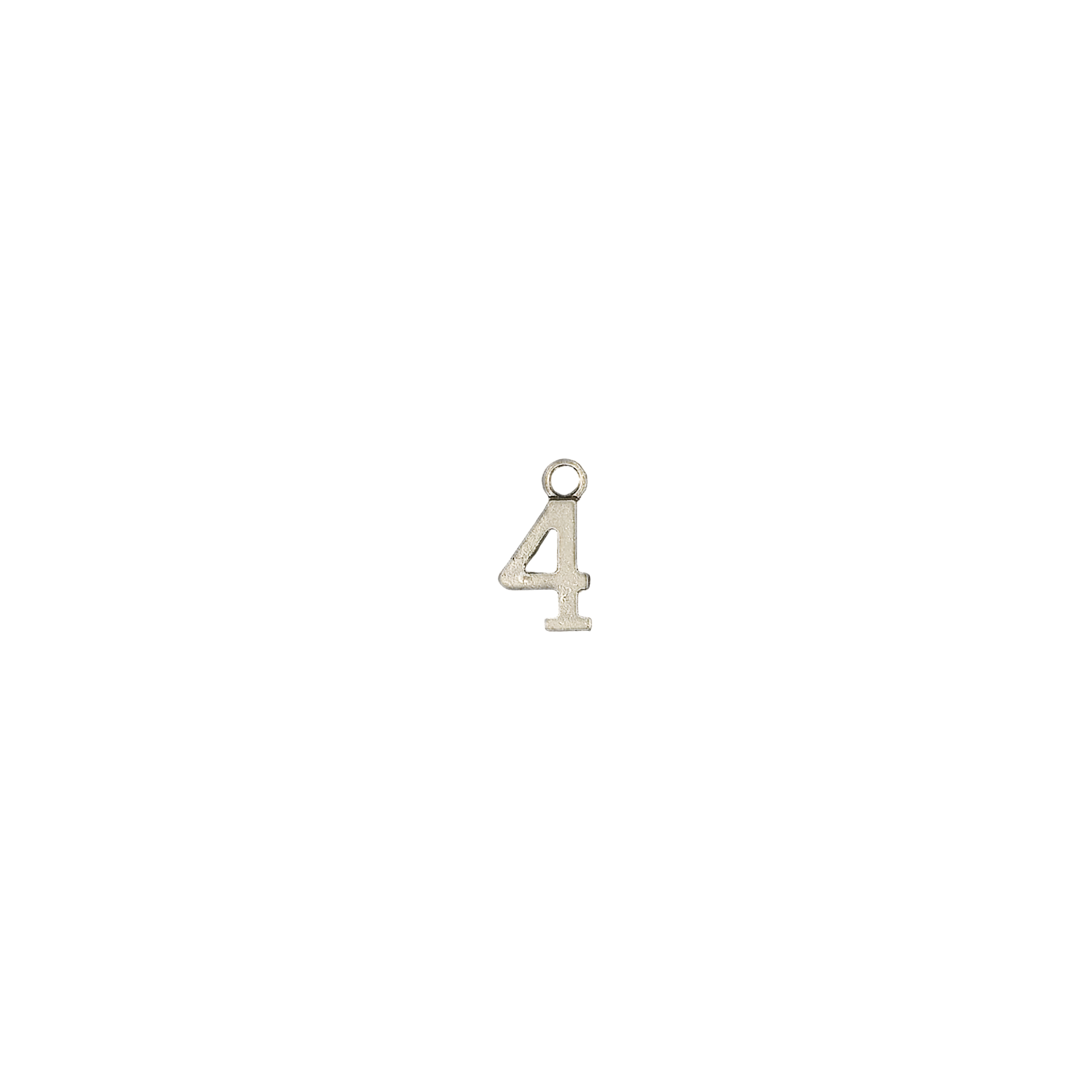 small silver number 4 charm centered on a black background