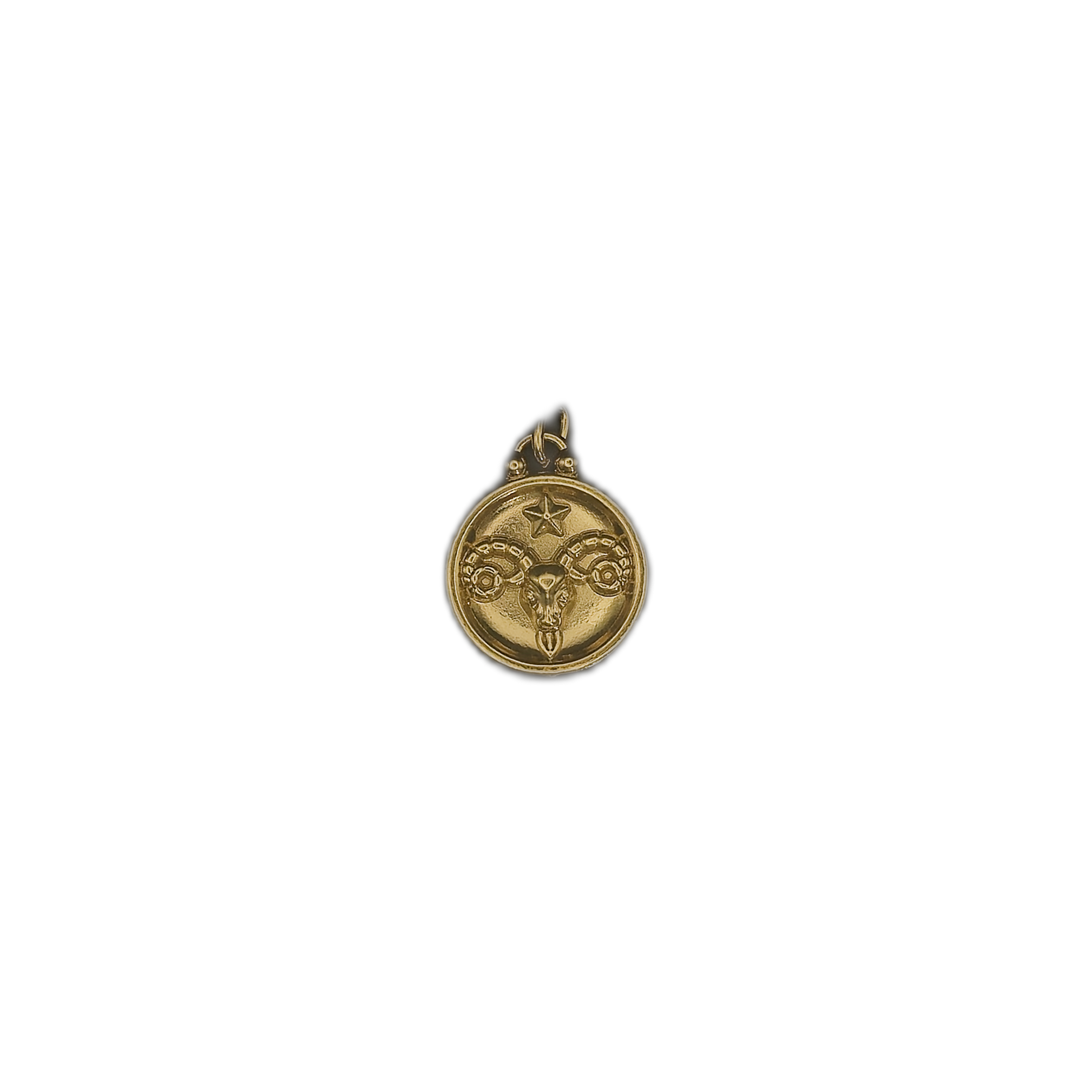 small gold aries ram zodiac charm centered on black background