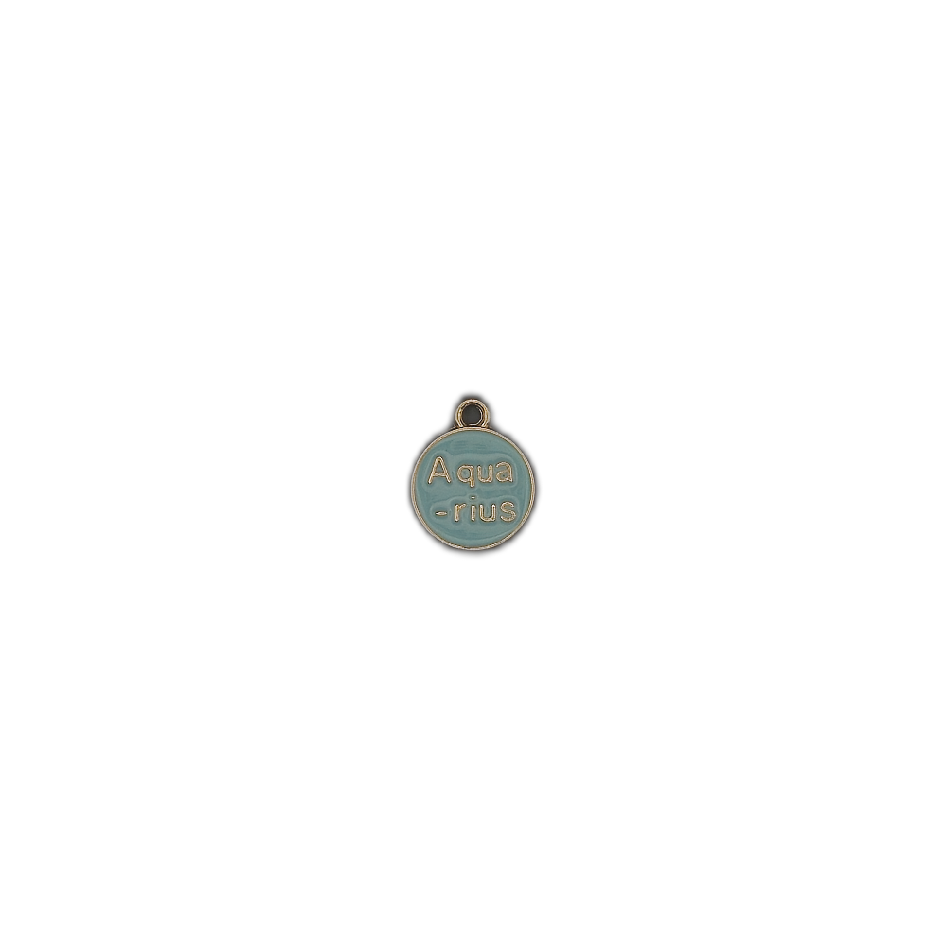 small round Aquarius enamel charm centered on a black background