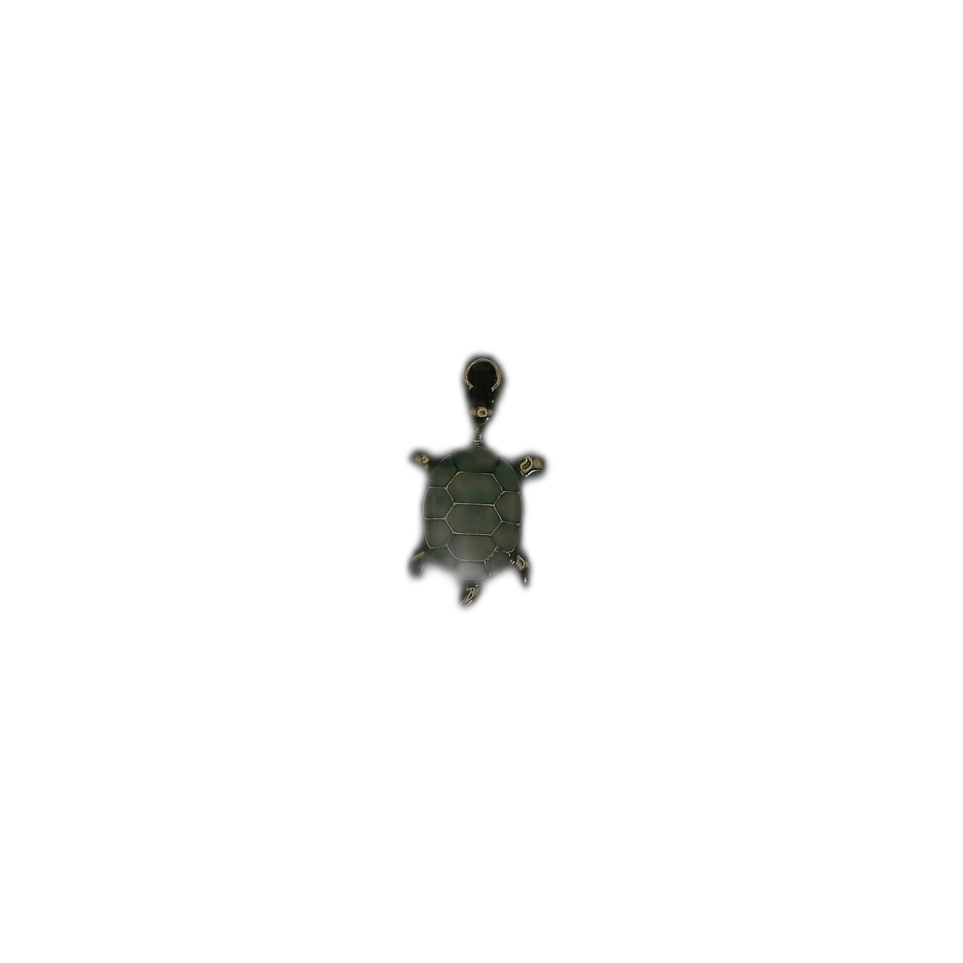 full view of small green turtle charm centered on black background