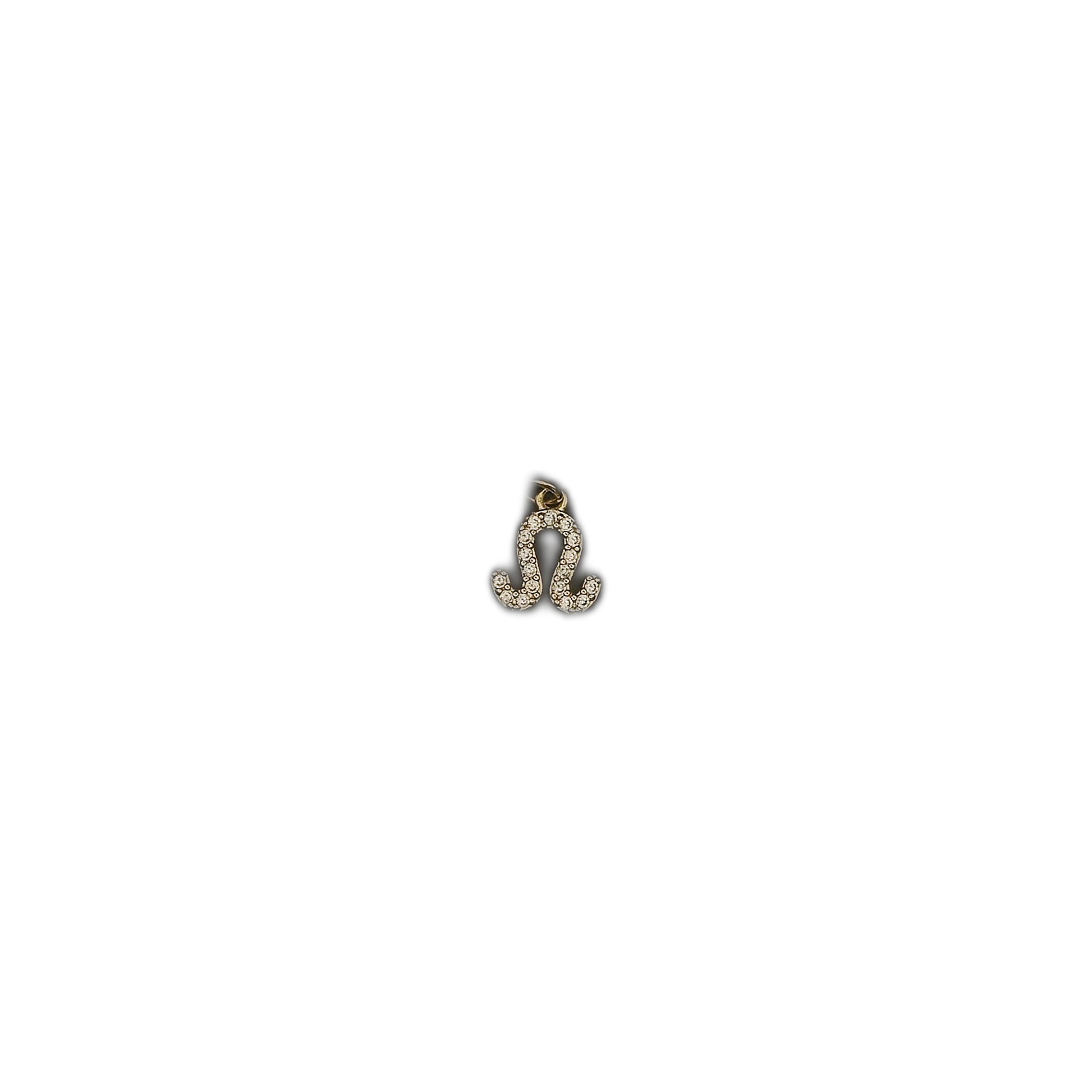 small gold-tone pavé Leo zodiac charm centered on black background