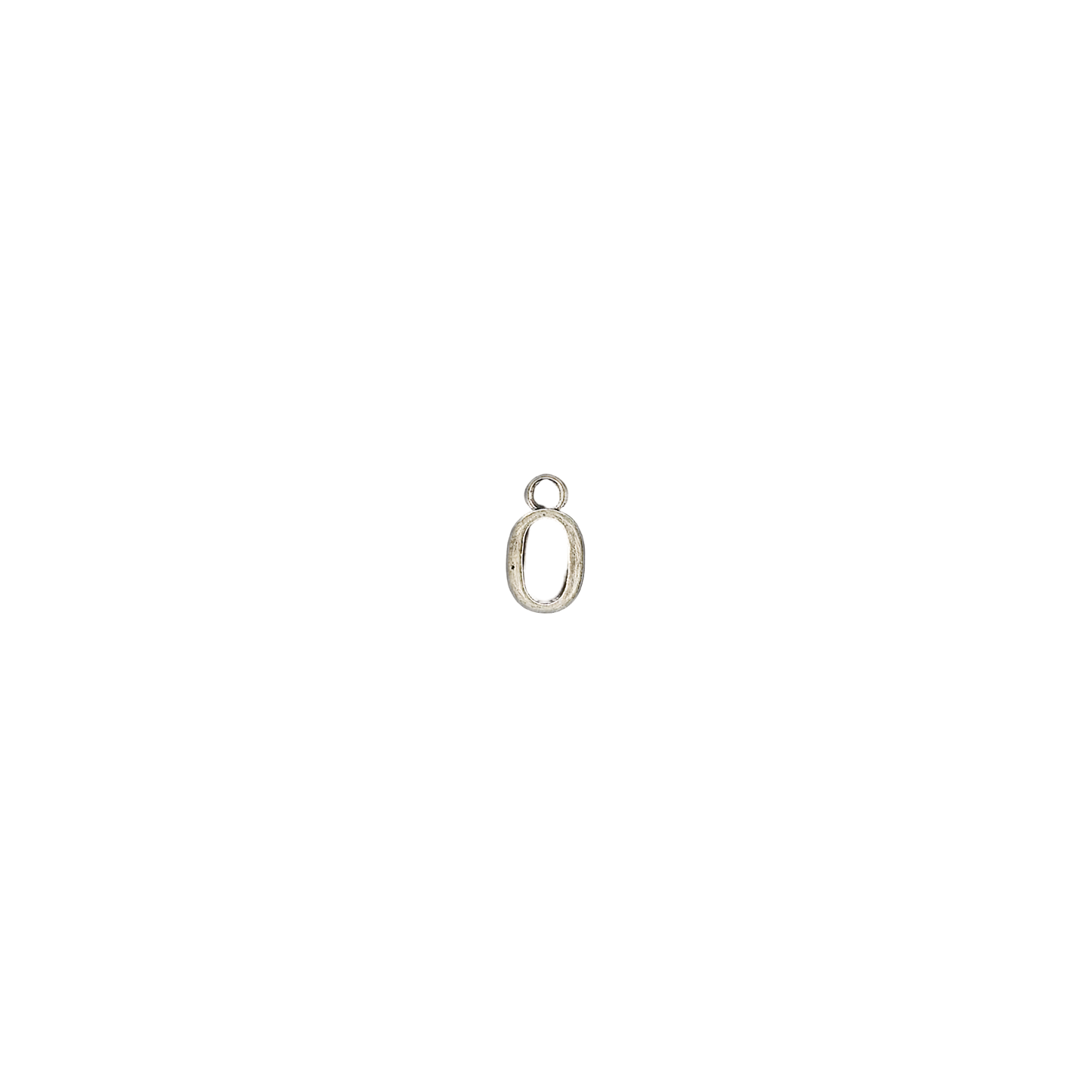small letter O charm centered on black background