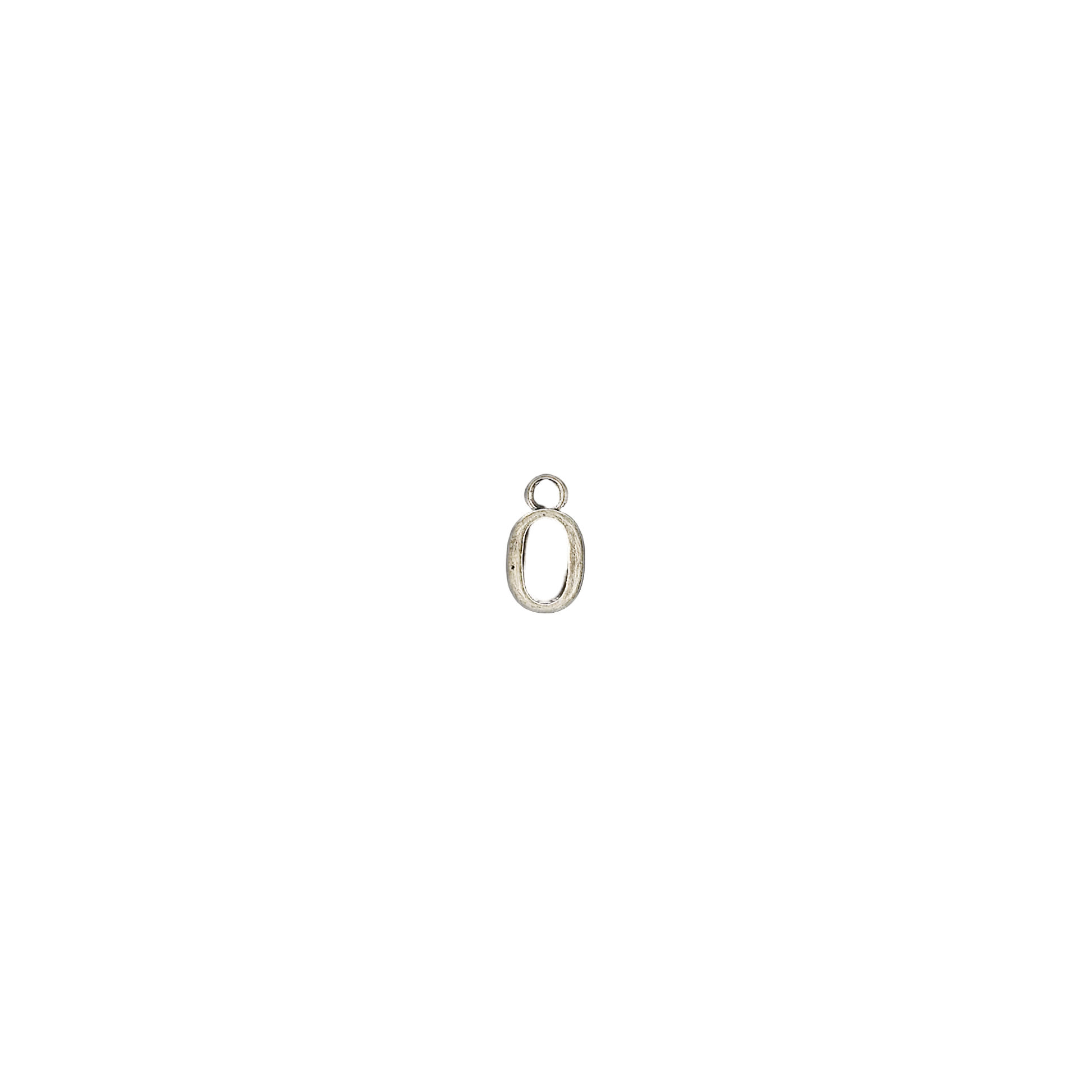 small letter O charm centered on black background