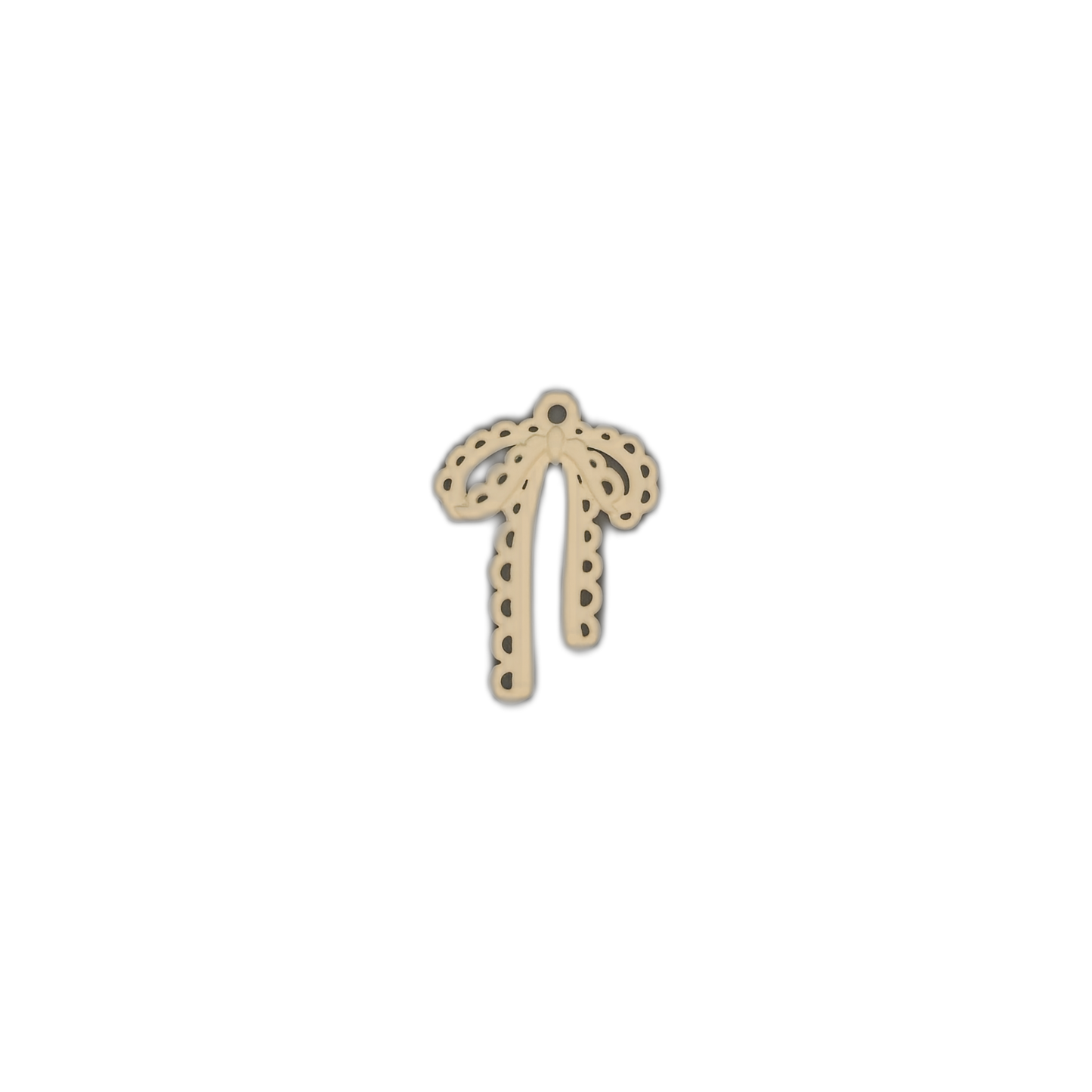 gold-tone scalloped bow ribbon charm centered on black background