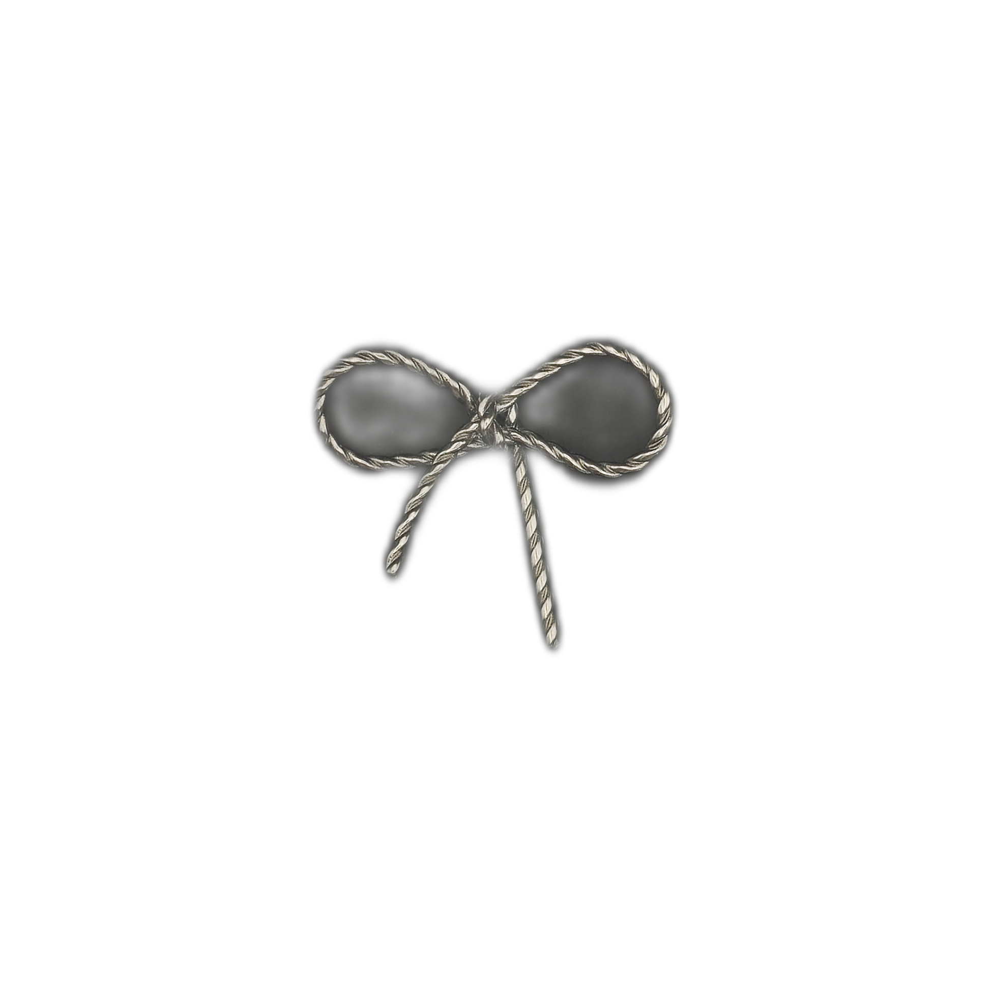 small silver rope bow charm centered on black background