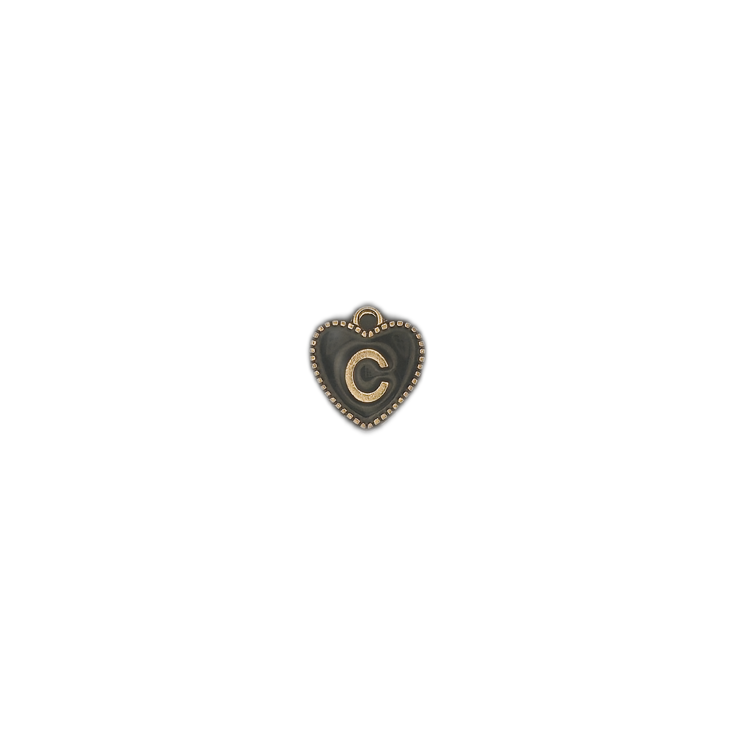 Small heart letter C charm centered on a black background.