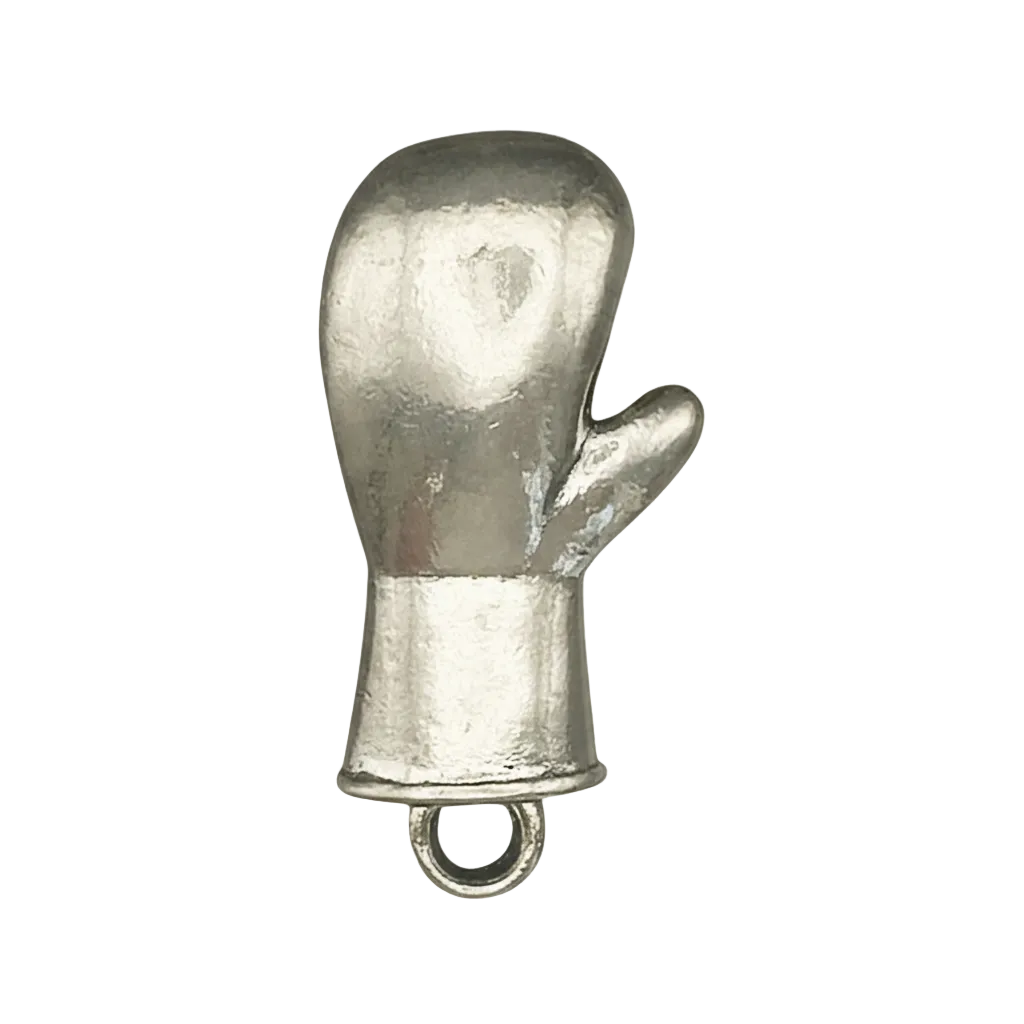 close-up of silver boxing glove charm