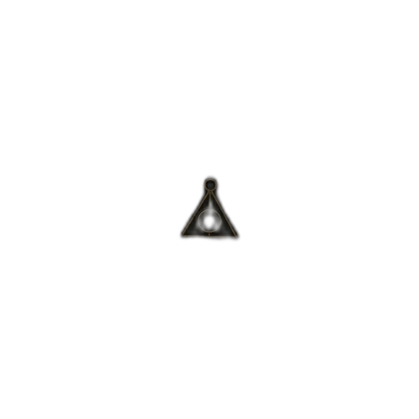 small bronze-tone triangle symbol charm with circle and line, centered on black