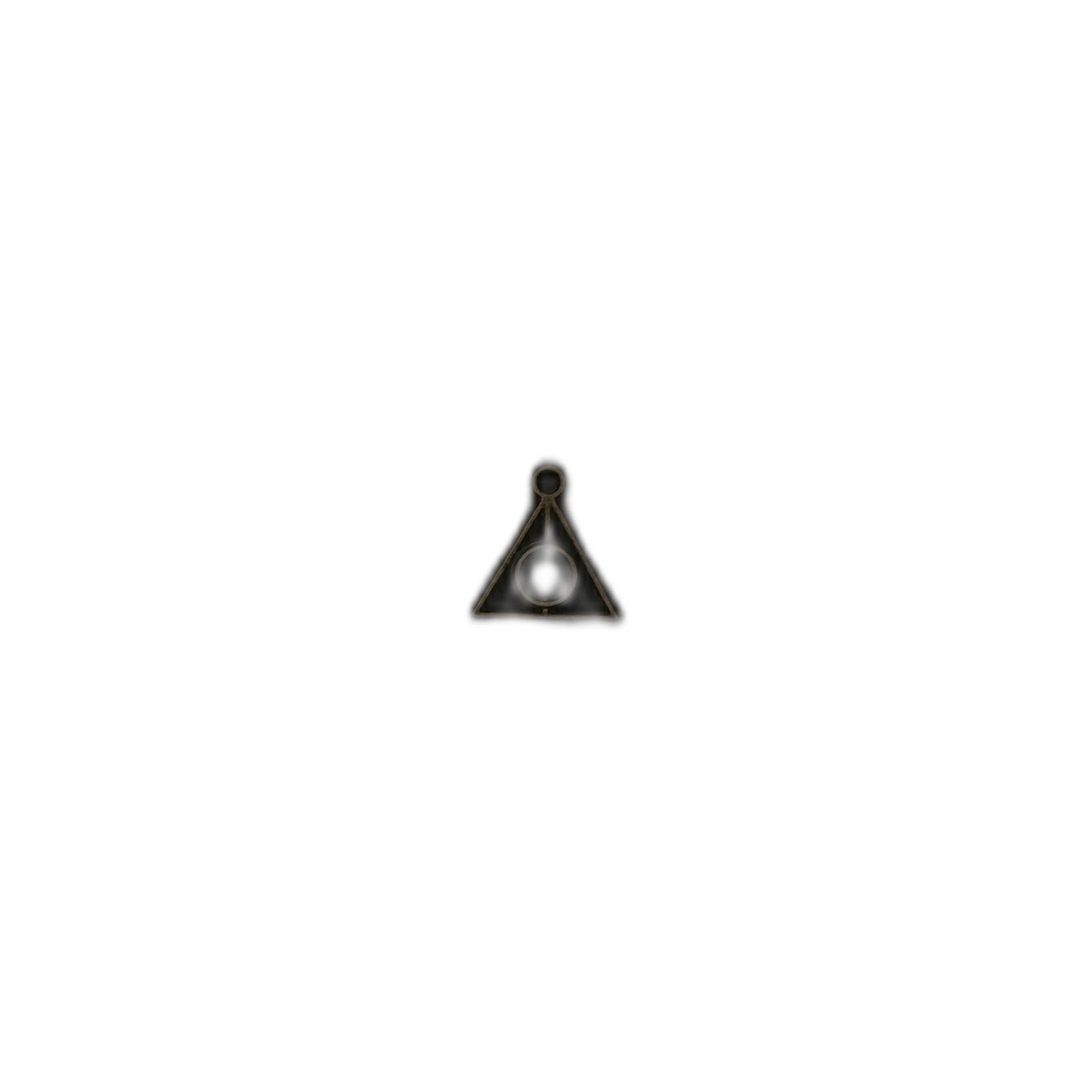 small bronze-tone triangle symbol charm with circle and line, centered on black