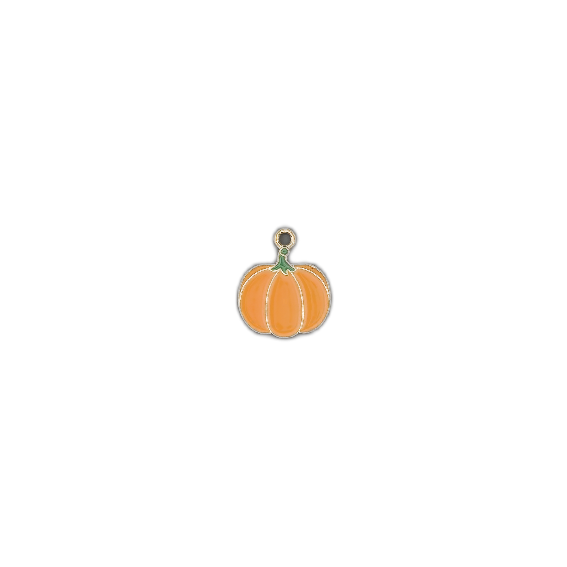 small pumpkin charm centered low on a black background