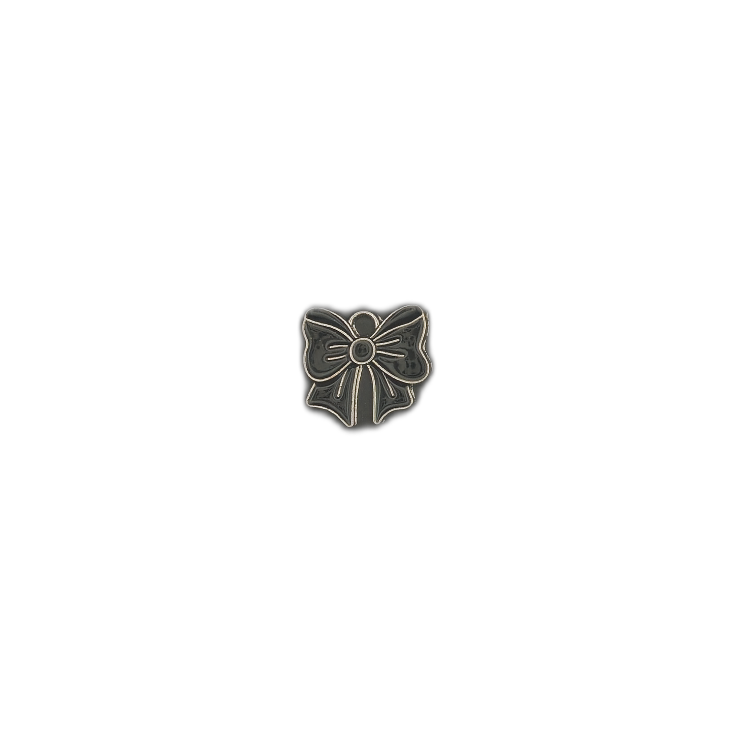 small black bow charm centered on a black background