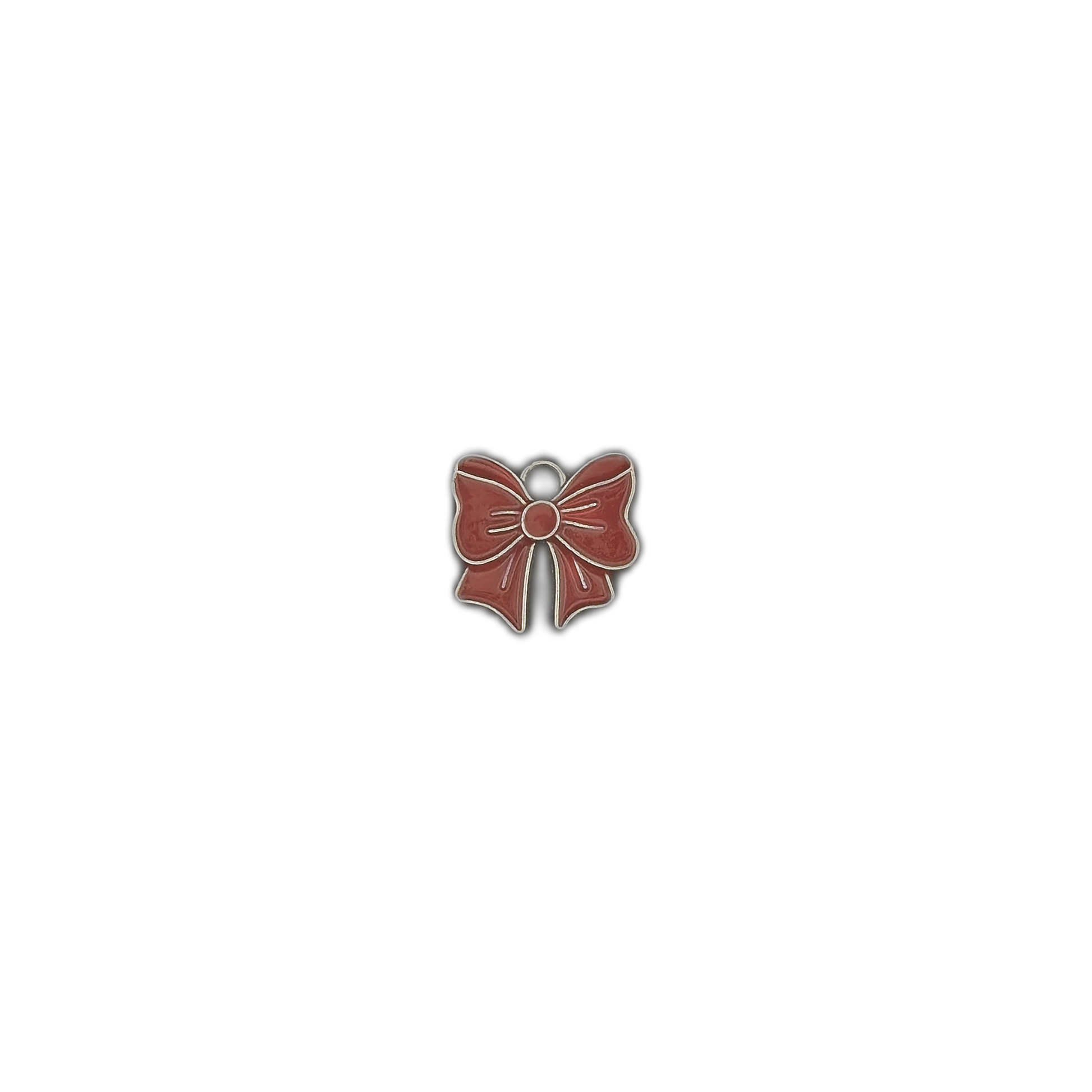 small red bow charm centered on a black background