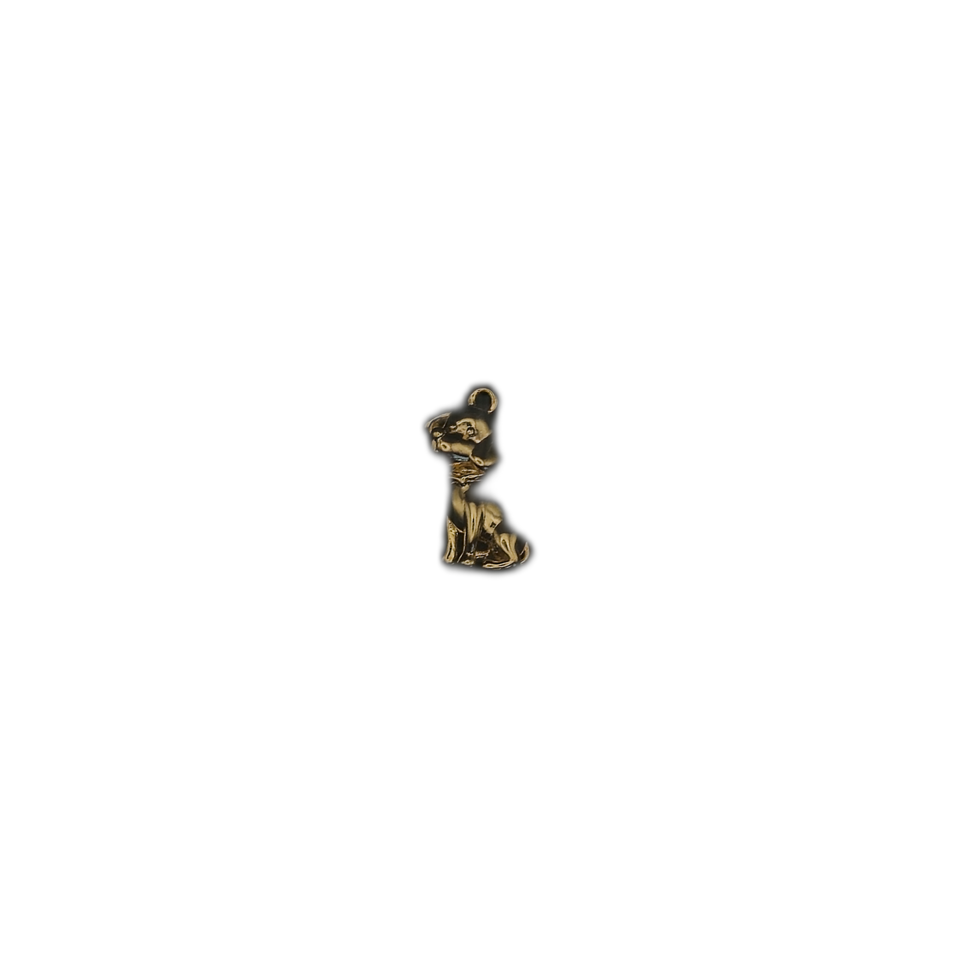 small gold sitting dog charm on black background