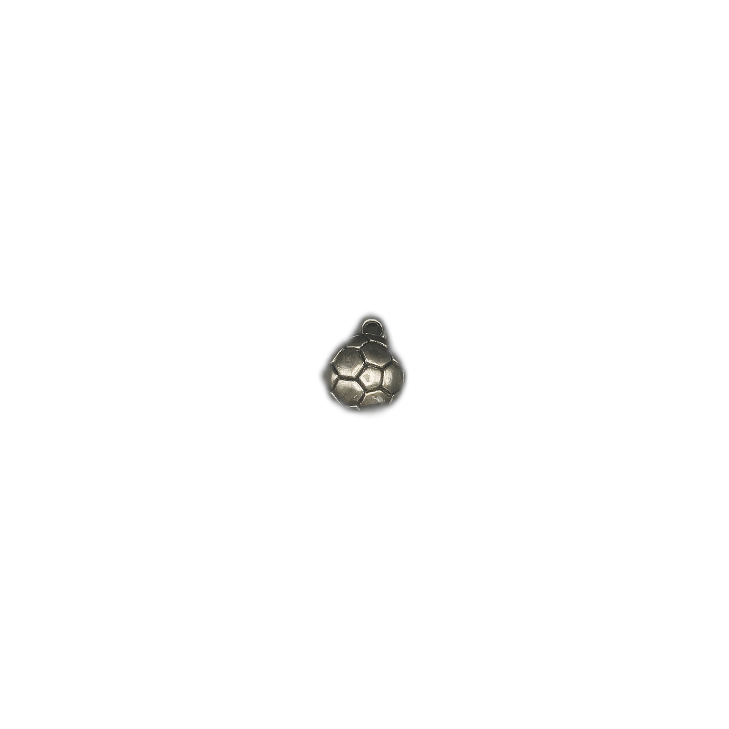 small silver soccer ball charm centered on black background