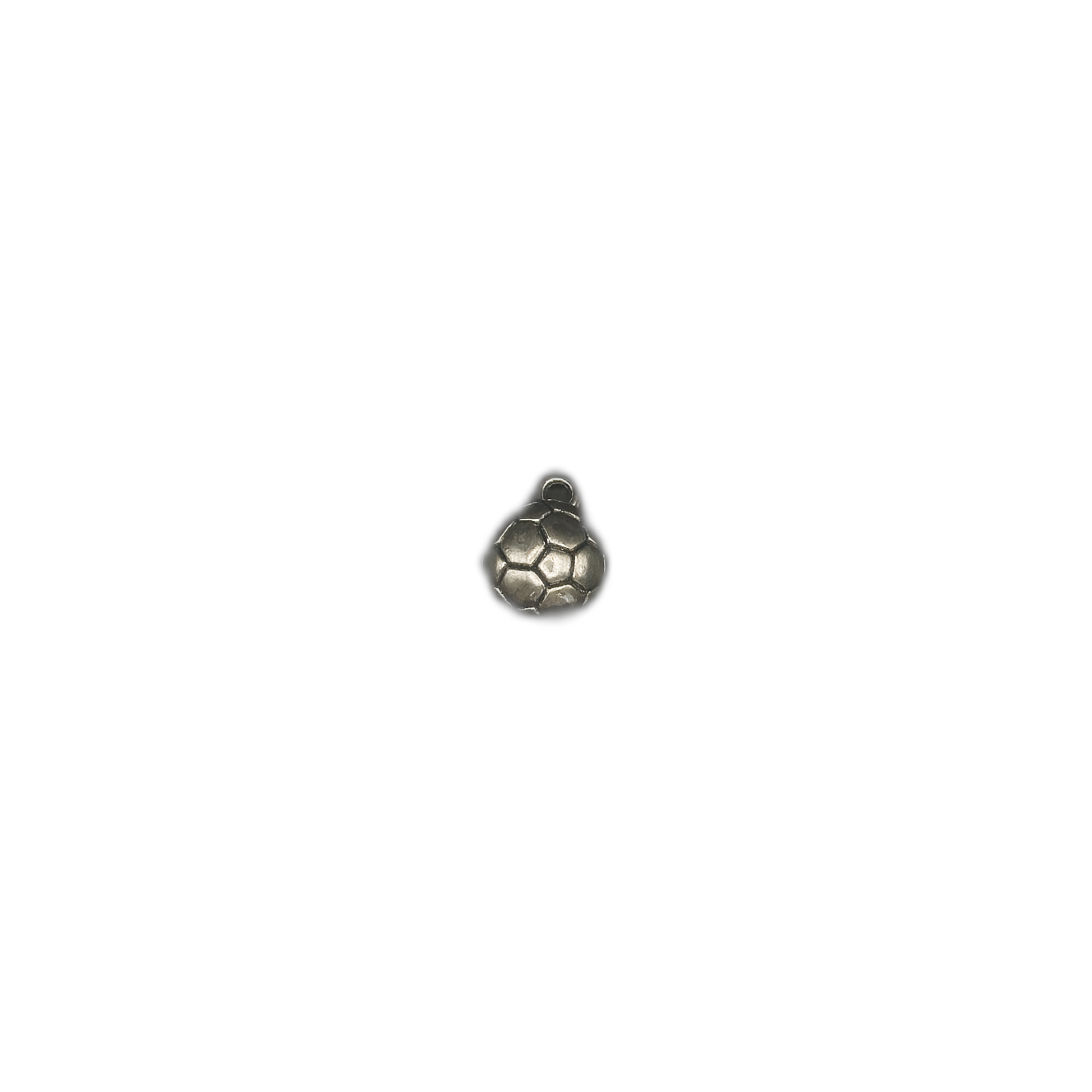 small silver soccer ball charm centered on black background