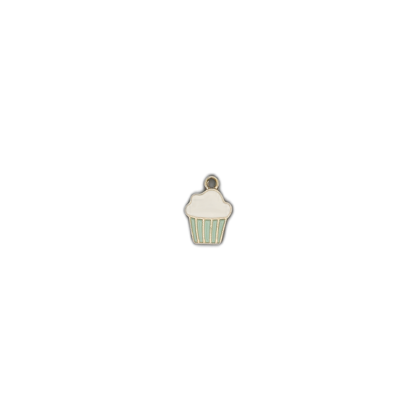 small cupcake charm centered on a black background