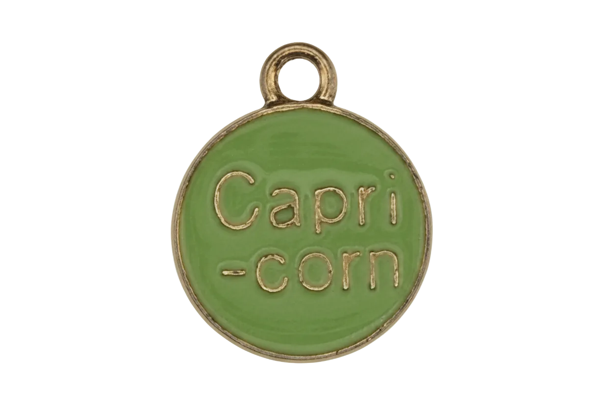green round capricorn enamel charm with gold-tone edge