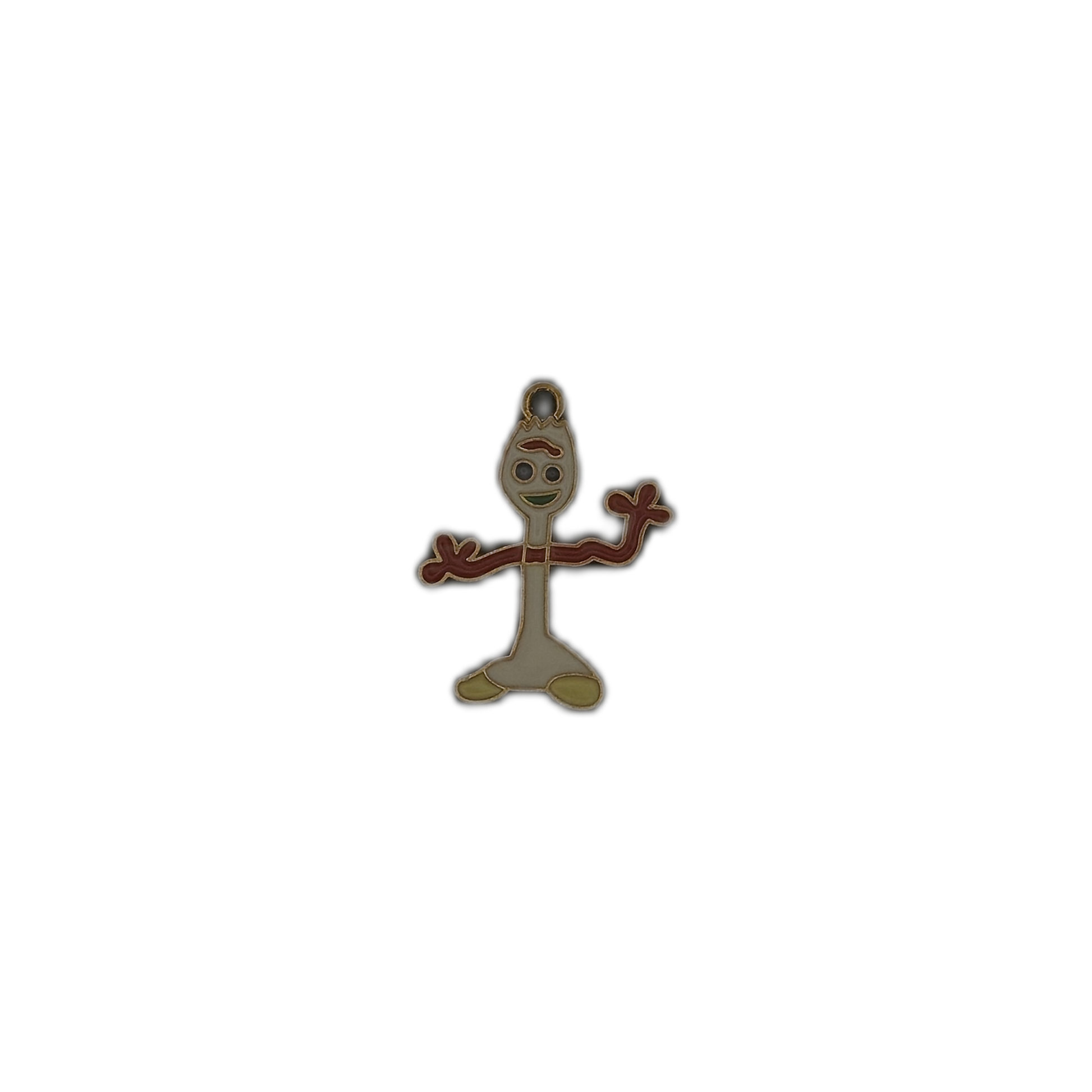 full view enamel spork character charm centered on black background