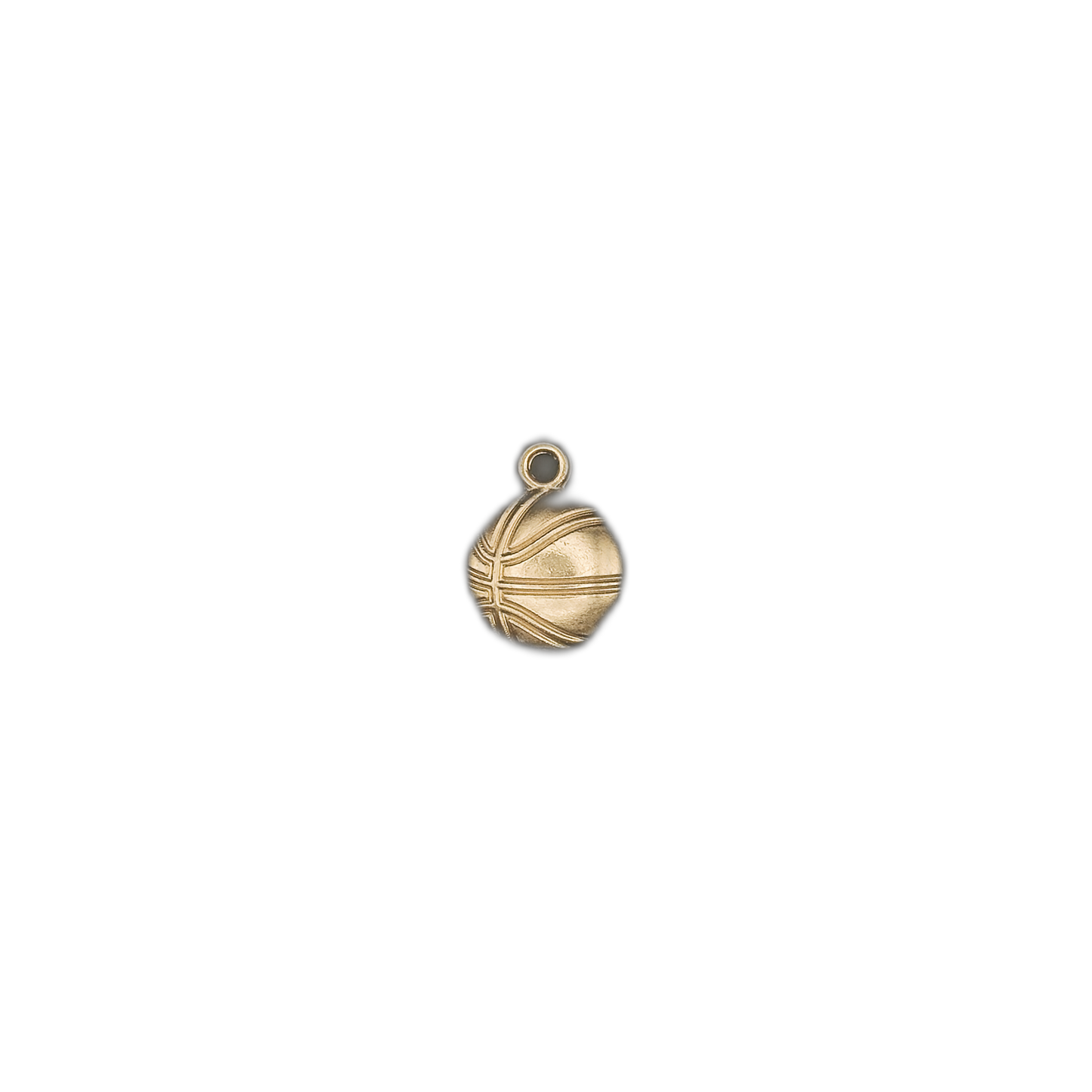 small gold basketball charm centered on a black background